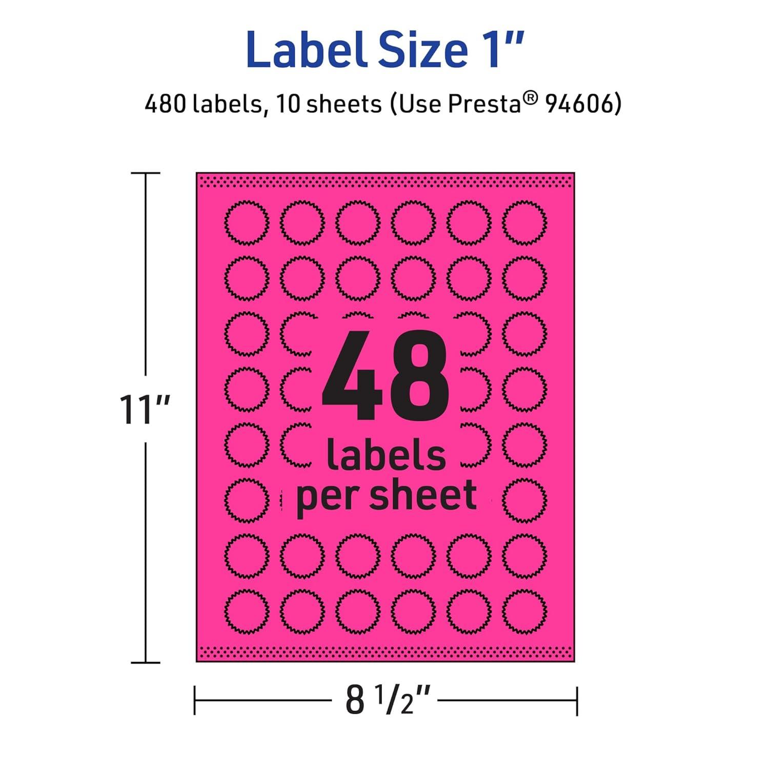 imageAvery Printable Starburst Labels Sure Feed Technology 1quot Neon Magenta Labels PrinttoTheEdge LaserInkjet 480 Total Great for Mailing Seals and Planner Stickers480 labels