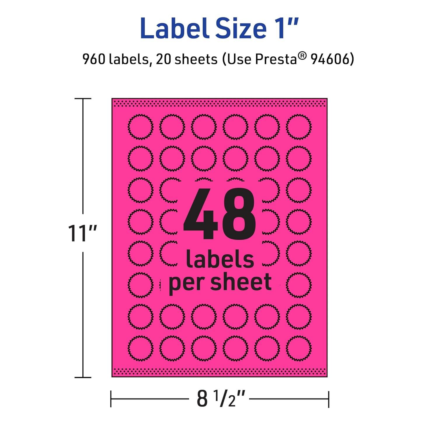 imageAvery Printable Starburst Labels Sure Feed Technology 1quot Neon Magenta Labels PrinttoTheEdge LaserInkjet 480 Total Great for Mailing Seals and Planner Stickers960 labels