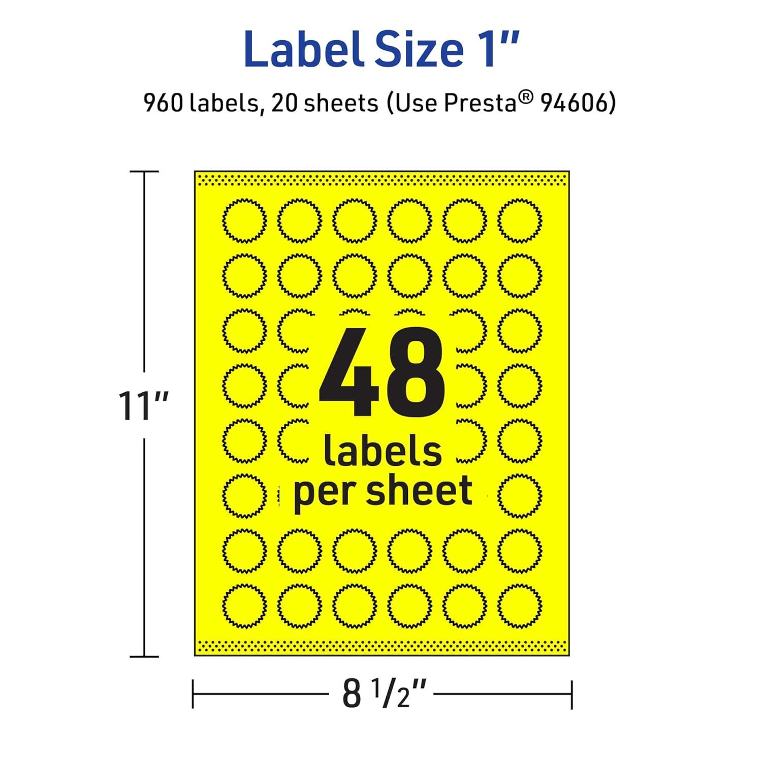 imageAvery Printable Starburst Labels Sure Feed Technology 1quot Neon Yellow Labels PrinttoTheEdge LaserInkjet 960 Total Great for Mailing Seals and Planner Stickers960 labels