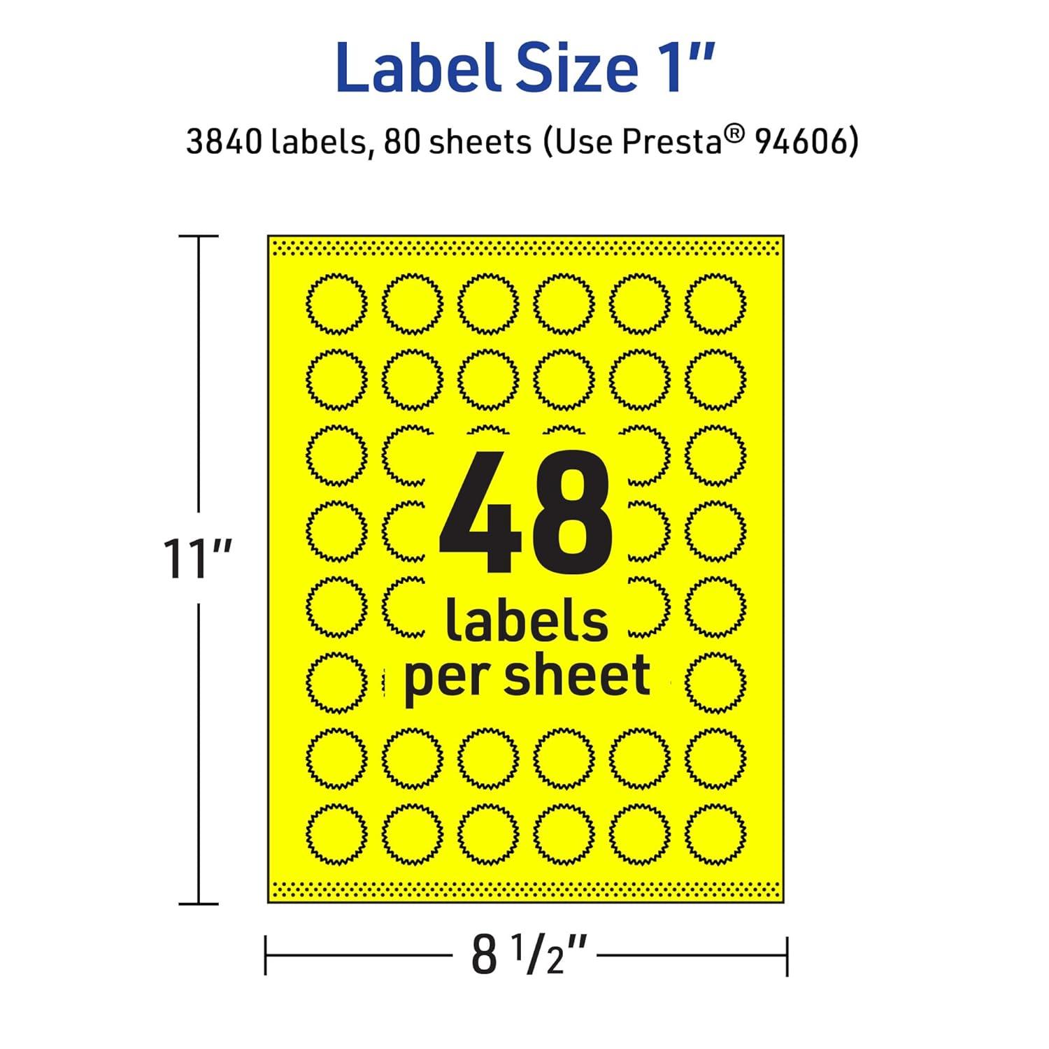 imageAvery Printable Starburst Labels Sure Feed Technology 1quot Neon Yellow Labels PrinttoTheEdge LaserInkjet 960 Total Great for Mailing Seals and Planner Stickers3 840 labels