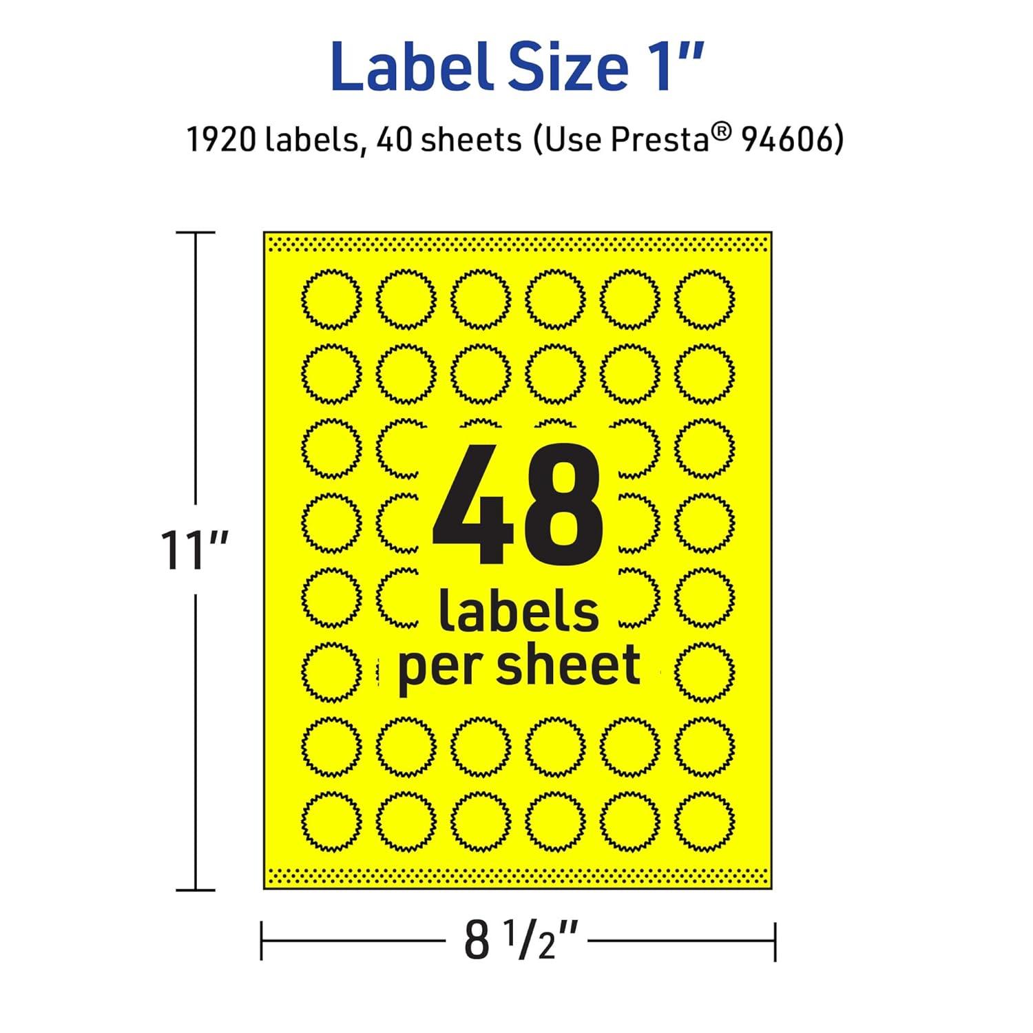 imageAvery Printable Starburst Labels Sure Feed Technology 1quot Neon Yellow Labels PrinttoTheEdge LaserInkjet 960 Total Great for Mailing Seals and Planner Stickers1 920 labels