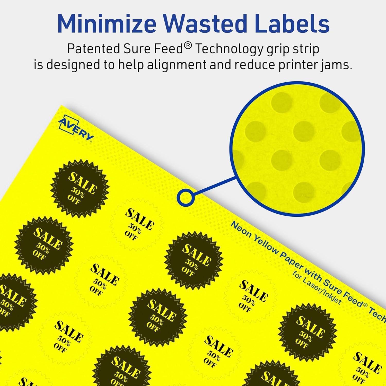imageAvery Printable Starburst Labels Sure Feed Technology 1quot Neon Yellow Labels PrinttoTheEdge LaserInkjet 960 Total Great for Mailing Seals and Planner Stickers960 labels