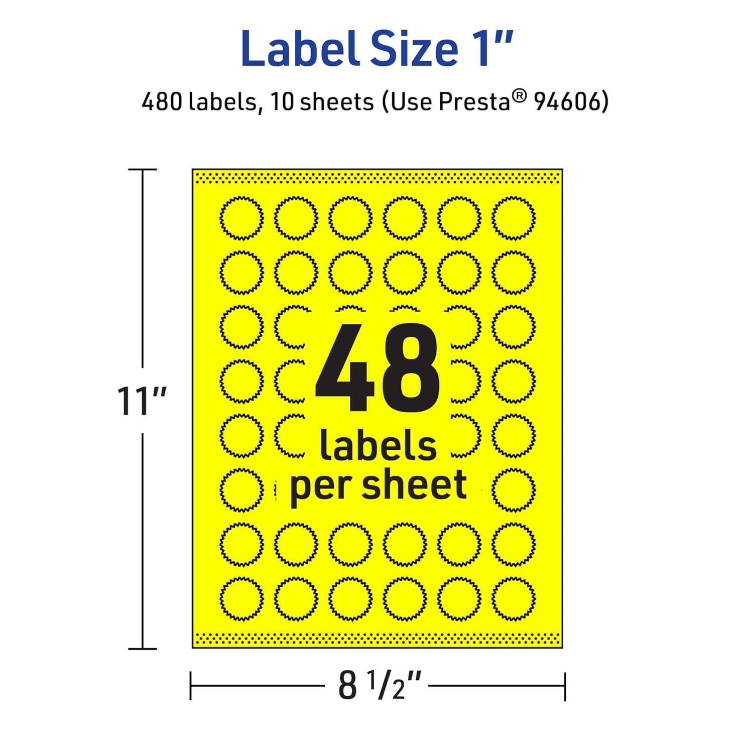 imageAvery Printable Starburst Labels Sure Feed Technology 1quot Neon Yellow Labels PrinttoTheEdge LaserInkjet 960 Total Great for Mailing Seals and Planner Stickers480 labels