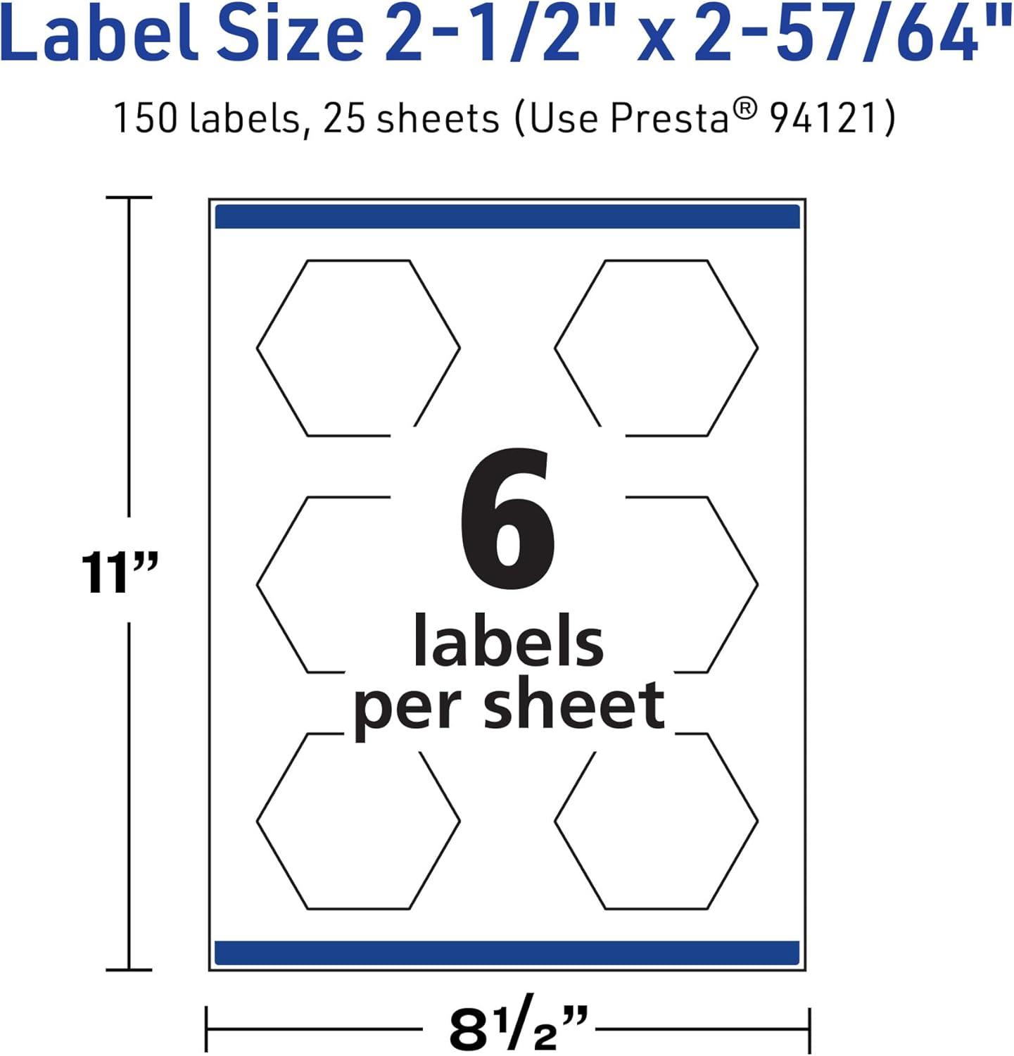 imageAvery TrueBlock Matte White Hexagon Labels Sure Feed Technology 212quot x 25764quot 150 Matte White Labels PrinttoTheEdge LaserInkjet Printable Great for Packaging and Product Merchandising150 labels