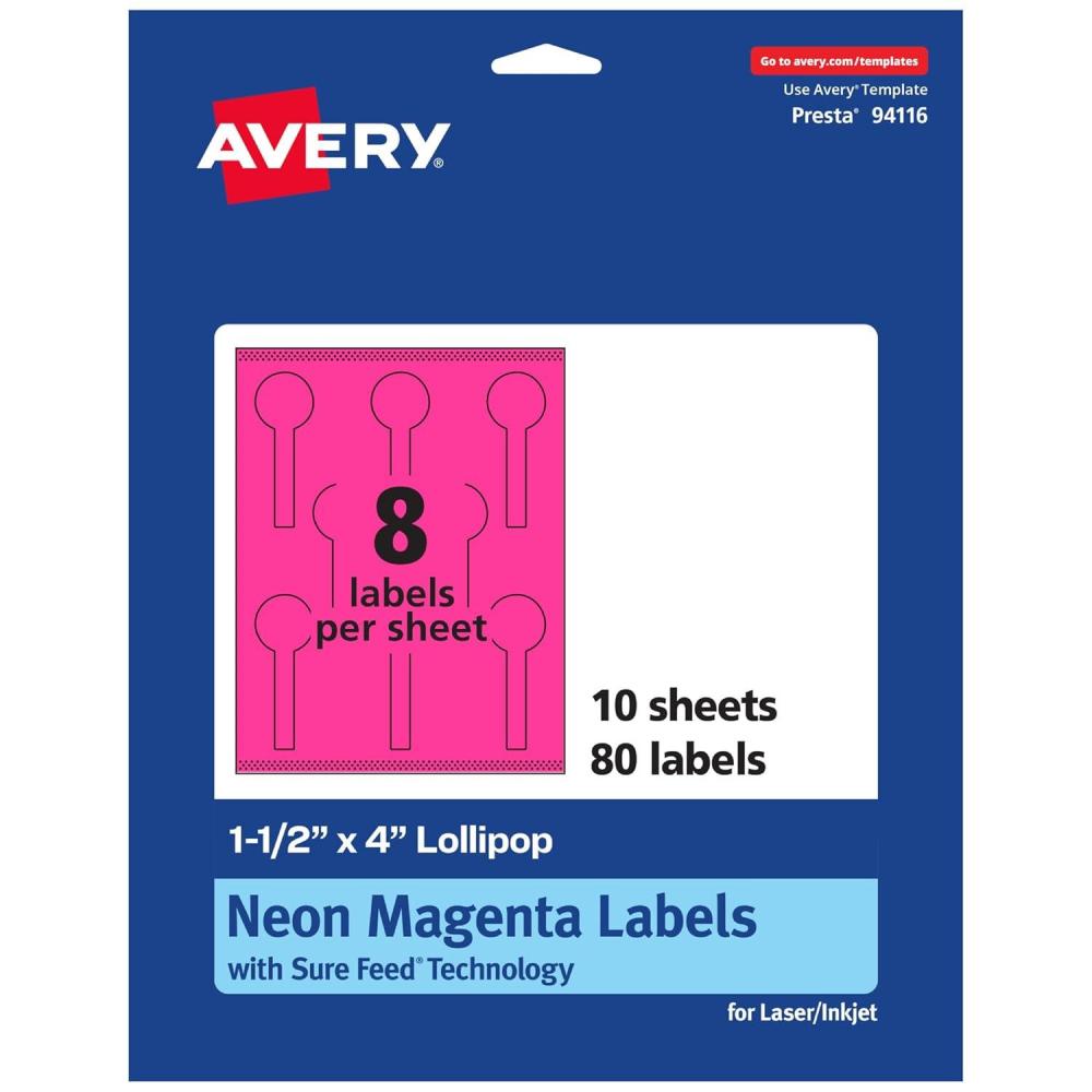 imageAvery Printable Lollipop Labels Sure Feed Technology 112quot x 4quot Neon Magenta Labels PrinttoTheEdge LaserInkjet Printable 160 Total Great for Jars and Baking Seal Stickers80 labels