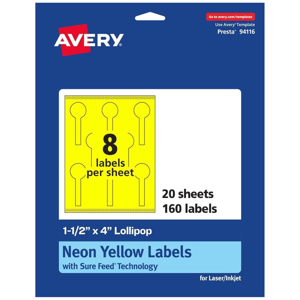 imageAvery Printable Lollipop Labels Sure Feed Technology 112quot x 4quot Neon Yellow Labels PrinttoTheEdge LaserInkjet Printable 160 Total Great for Jars and Baking Seal Stickers160 labels