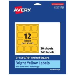 imageAvery Printable Arched Square Labels with Sure Feed Technology 2quot x 2316quot Bright Yellow PrinttoTheEdge LaserInkjet 240 Total240 labels