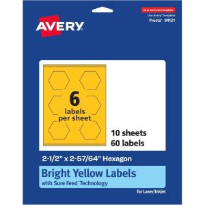 imageAvery Printable Hexagon Labels Sure Feed Technology 212quot x 25764quot Bright Yellow Labels PrinttoTheEdge LaserInkjet Printable 120 Total Great for Cosmetics and Jars60 labels