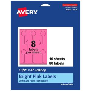 imageAvery Printable Lollipop Labels Sure Feed Technology 112quot x 4quot Bright Pink Labels PrinttoTheEdge LaserInkjet Printable 80 Total Great for Jars and Baking Seal Stickers80 labels