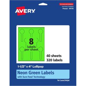 imageAvery Printable Lollipop Labels Sure Feed Technology 112quot x 4quot Neon Green Labels PrinttoTheEdge LaserInkjet Printable 320 Total Great for Jars and Baking Seal Stickers320 labels