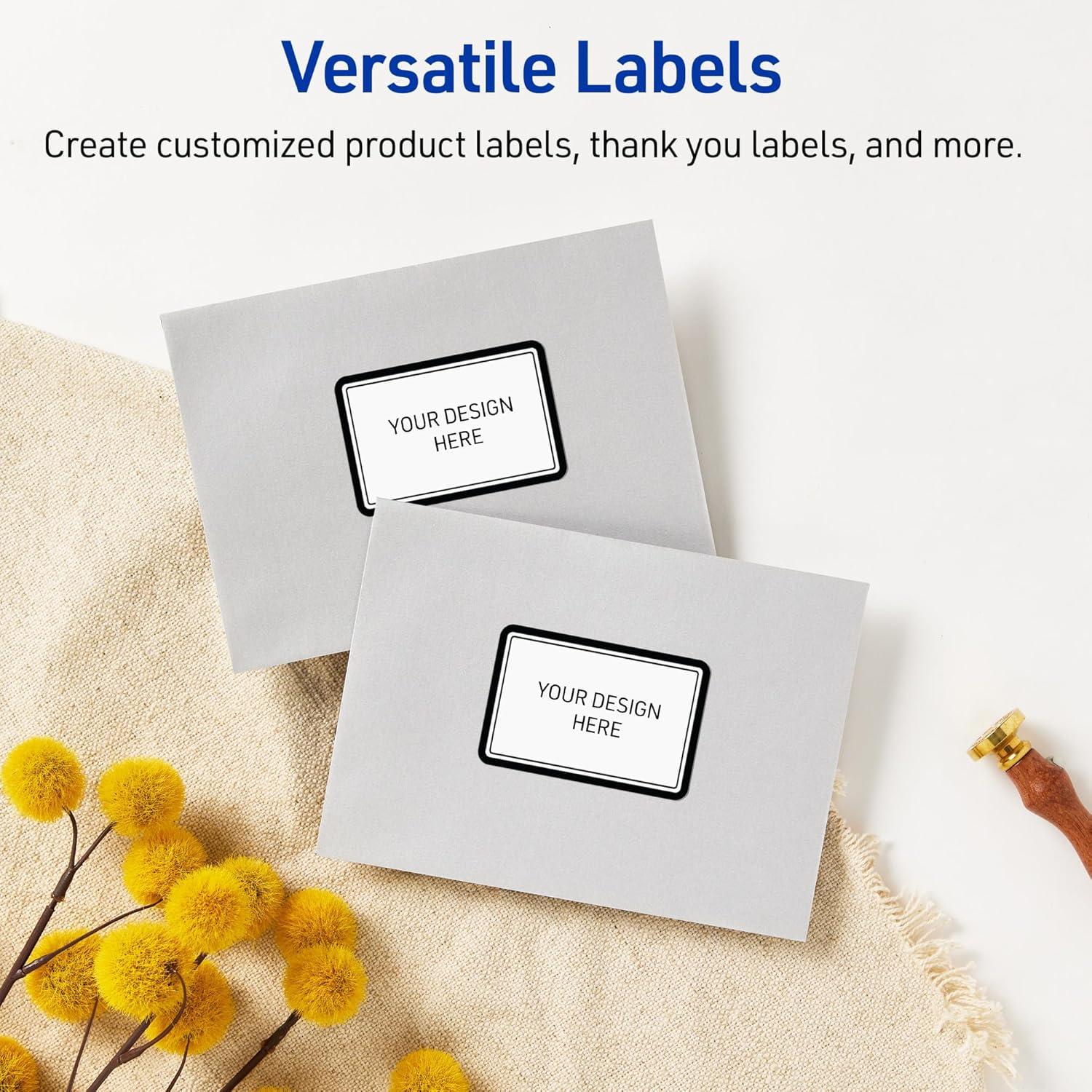 imageAvery Printable Rectangle Labels Gold Border Gold Dots 2quot x 3quot Glossy White Rectangle Labels Permanent LaserInkjet 80ct Great for Product MerchandisingDouble Black Border