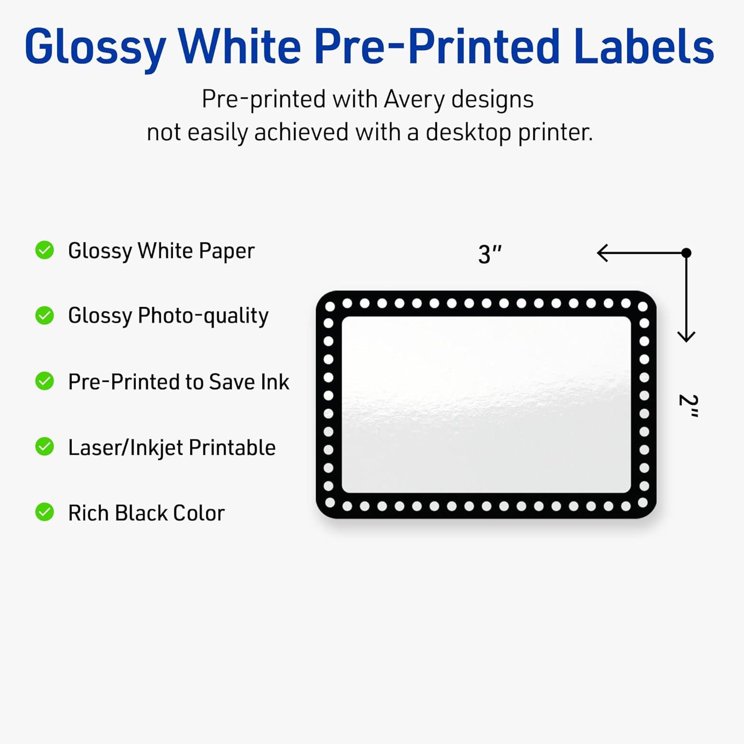 imageAvery Printable Rectangle Labels Gold Border Gold Dots 2quot x 3quot Glossy White Rectangle Labels Permanent LaserInkjet 80ct Great for Product MerchandisingBlack  White Polka Dots