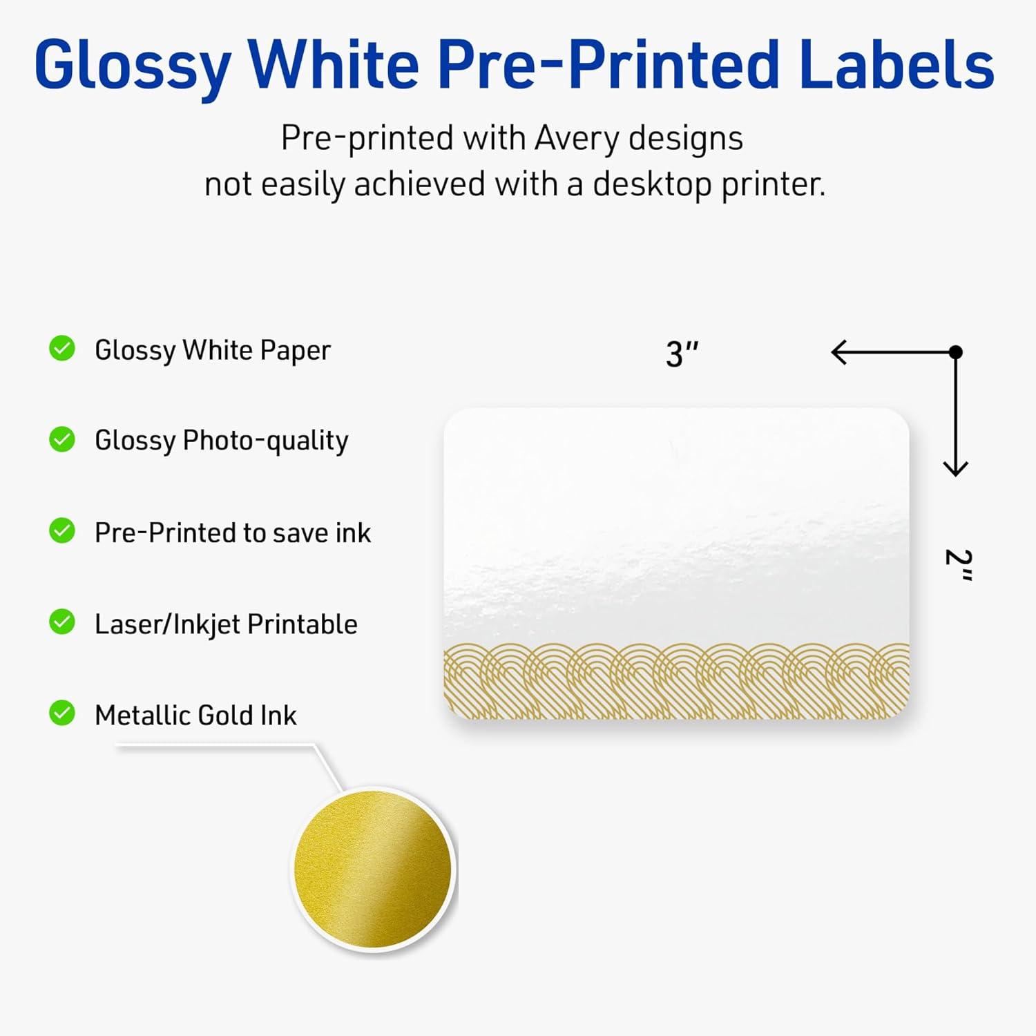 imageAvery Printable Rectangle Labels Gold Border Gold Dots 2quot x 3quot Glossy White Rectangle Labels Permanent LaserInkjet 80ct Great for Product MerchandisingGold Lace Trim