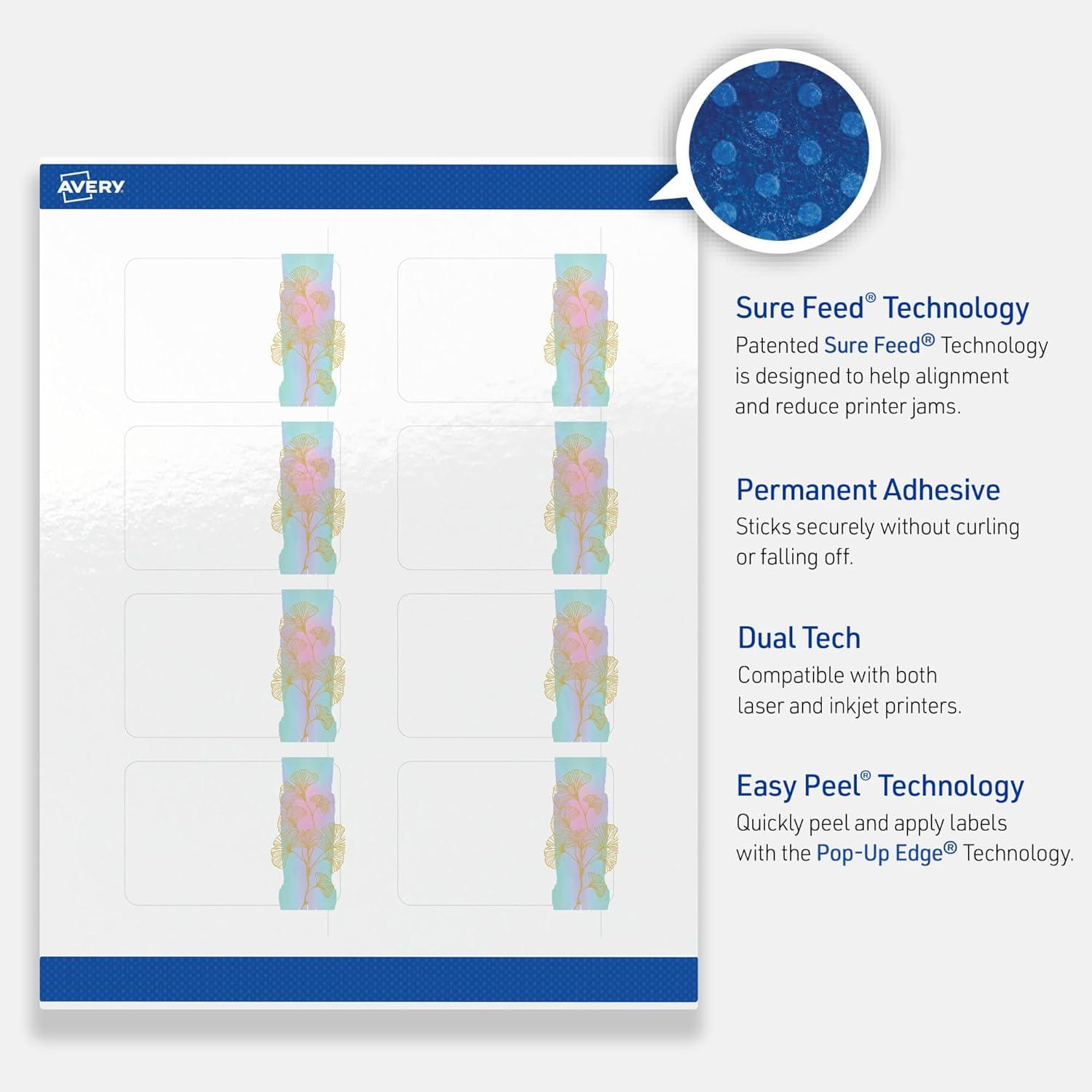imageAvery Printable Rectangle Labels Gold Border Gold Dots 2quot x 3quot Glossy White Rectangle Labels Permanent LaserInkjet 80ct Great for Product MerchandisingWatercolors With Gold Ginkgo Leaves
