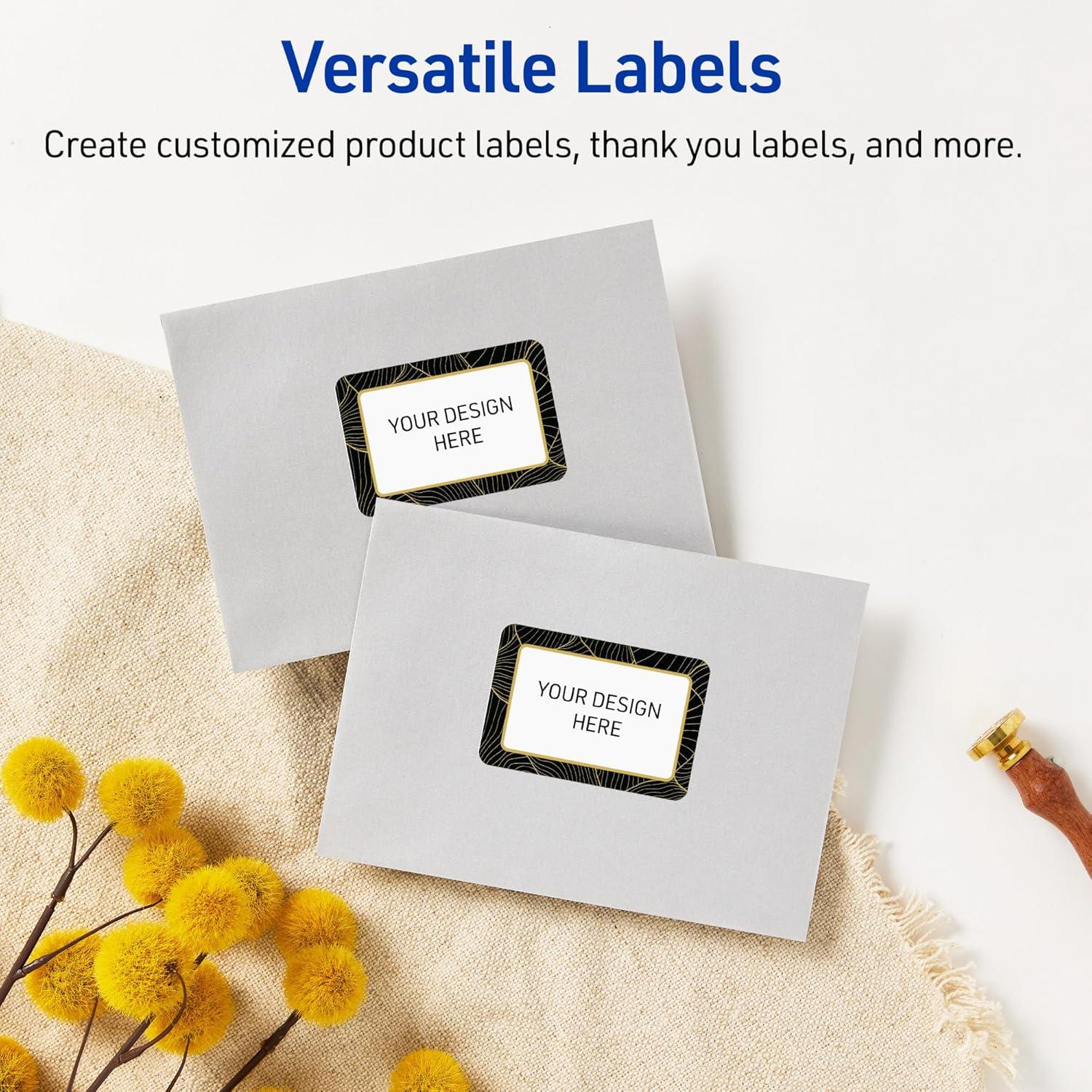 imageAvery Printable Rectangle Labels Gold Border Gold Dots 2quot x 3quot Glossy White Rectangle Labels Permanent LaserInkjet 80ct Great for Product MerchandisingBlack Border With Gold Veins