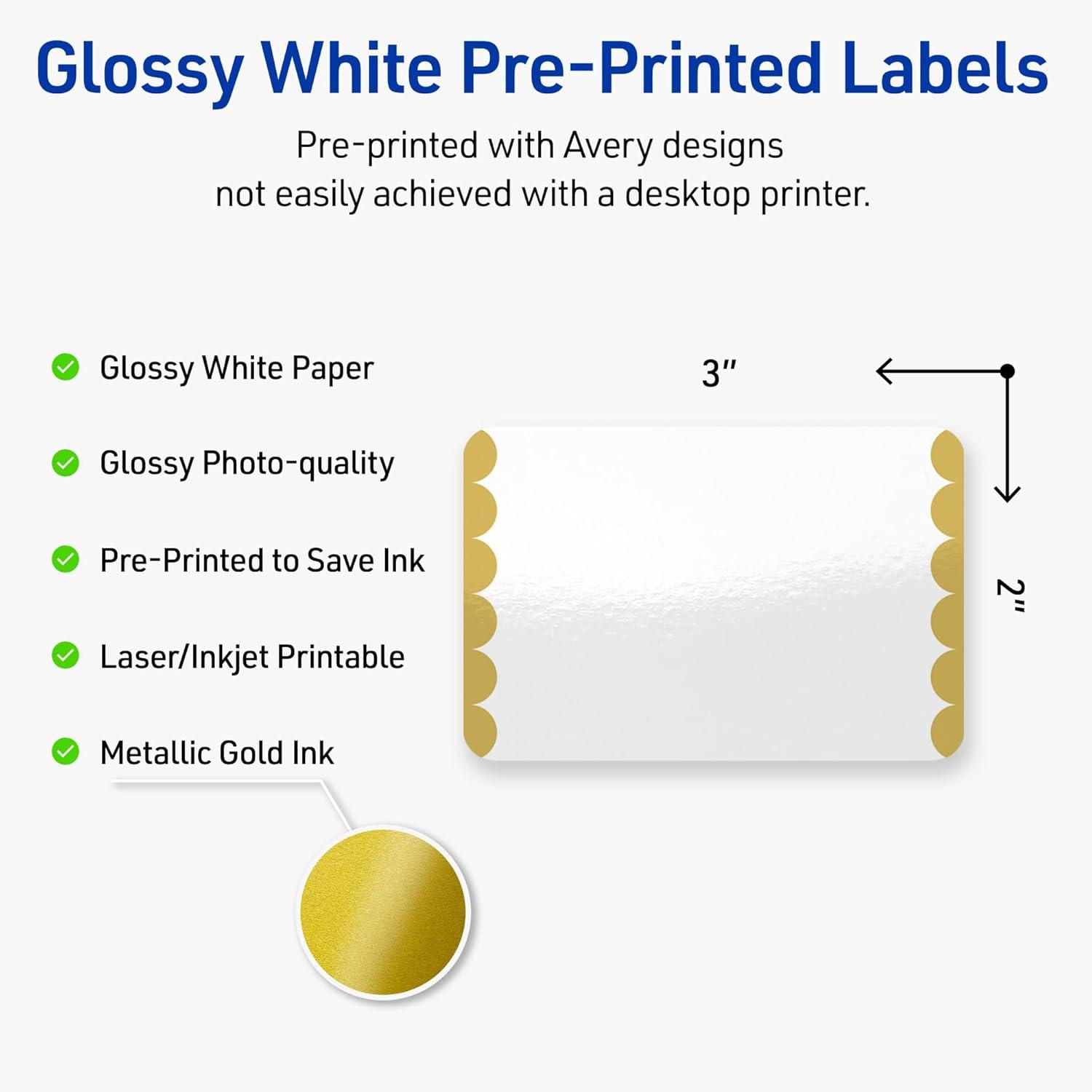 imageAvery Printable Rectangle Labels Gold Border Gold Dots 2quot x 3quot Glossy White Rectangle Labels Permanent LaserInkjet 80ct Great for Product MerchandisingGold Dots Edge