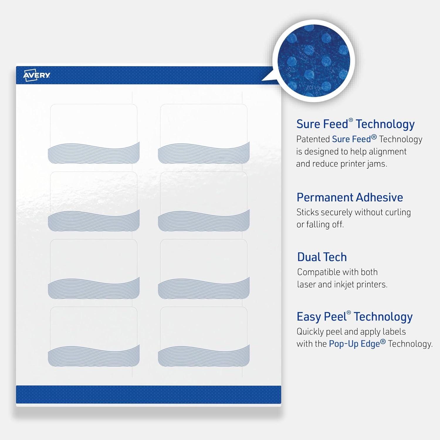 imageAvery Printable Rectangle Labels Gold Border Gold Dots 2quot x 3quot Glossy White Rectangle Labels Permanent LaserInkjet 80ct Great for Product MerchandisingBlue Waves