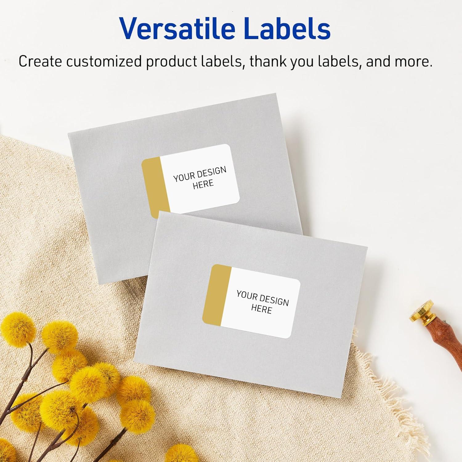 imageAvery Printable Rectangle Labels Gold Border Gold Dots 2quot x 3quot Glossy White Rectangle Labels Permanent LaserInkjet 80ct Great for Product MerchandisingDipped Gold Edge