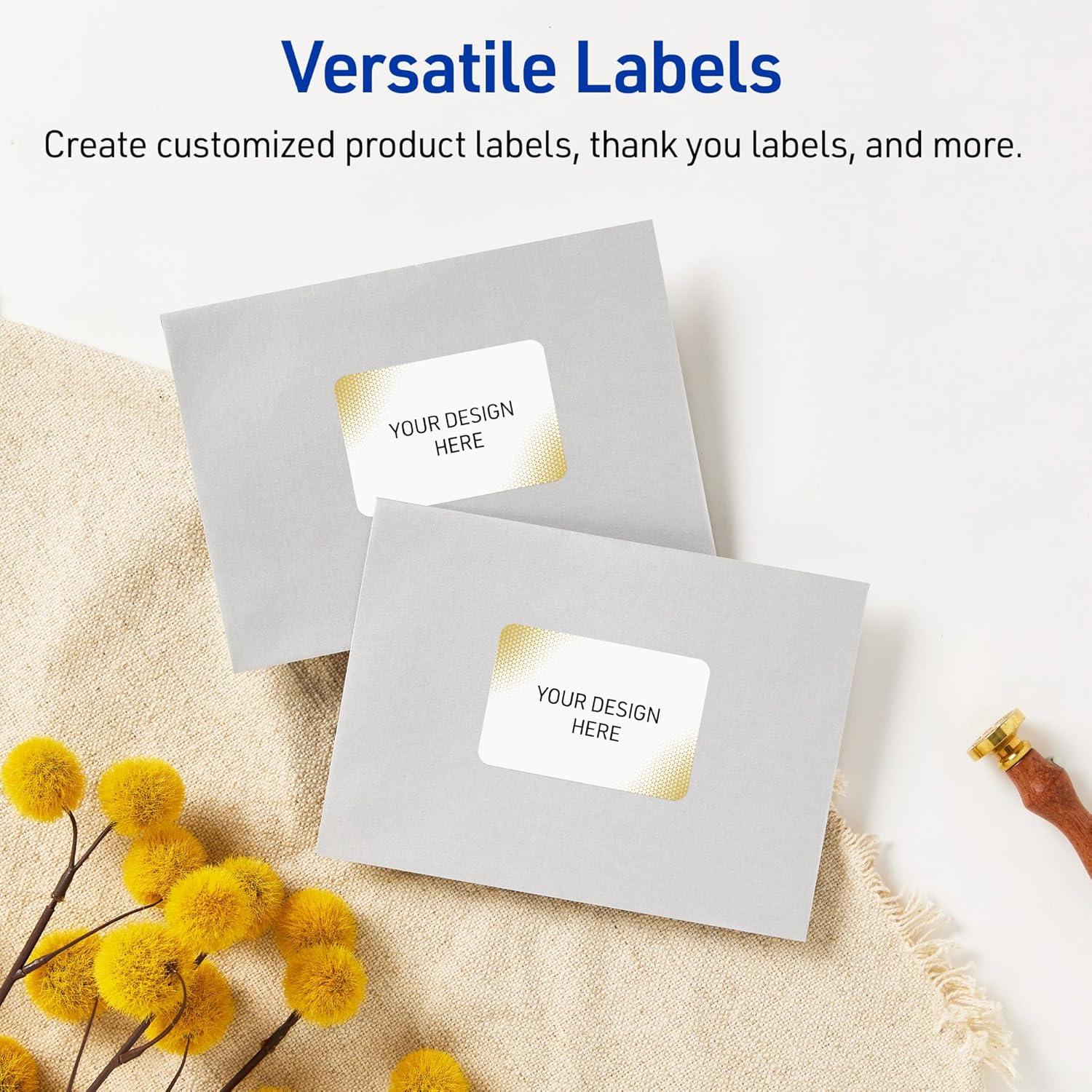 imageAvery Printable Rectangle Labels Gold Border Gold Dots 2quot x 3quot Glossy White Rectangle Labels Permanent LaserInkjet 80ct Great for Product MerchandisingGold Blush