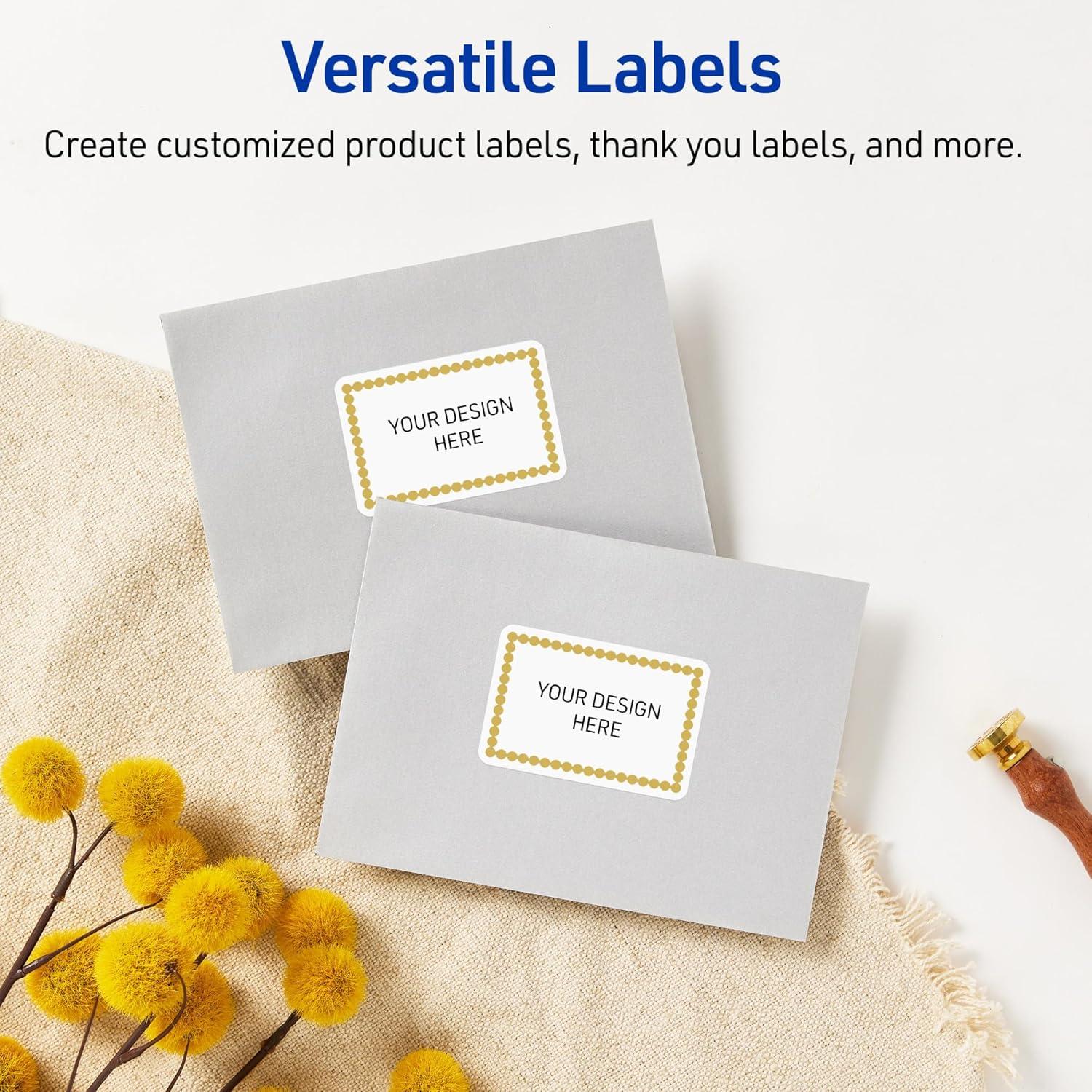 imageAvery Printable Rectangle Labels Gold Border Gold Dots 2quot x 3quot Glossy White Rectangle Labels Permanent LaserInkjet 80ct Great for Product MerchandisingGold Beads