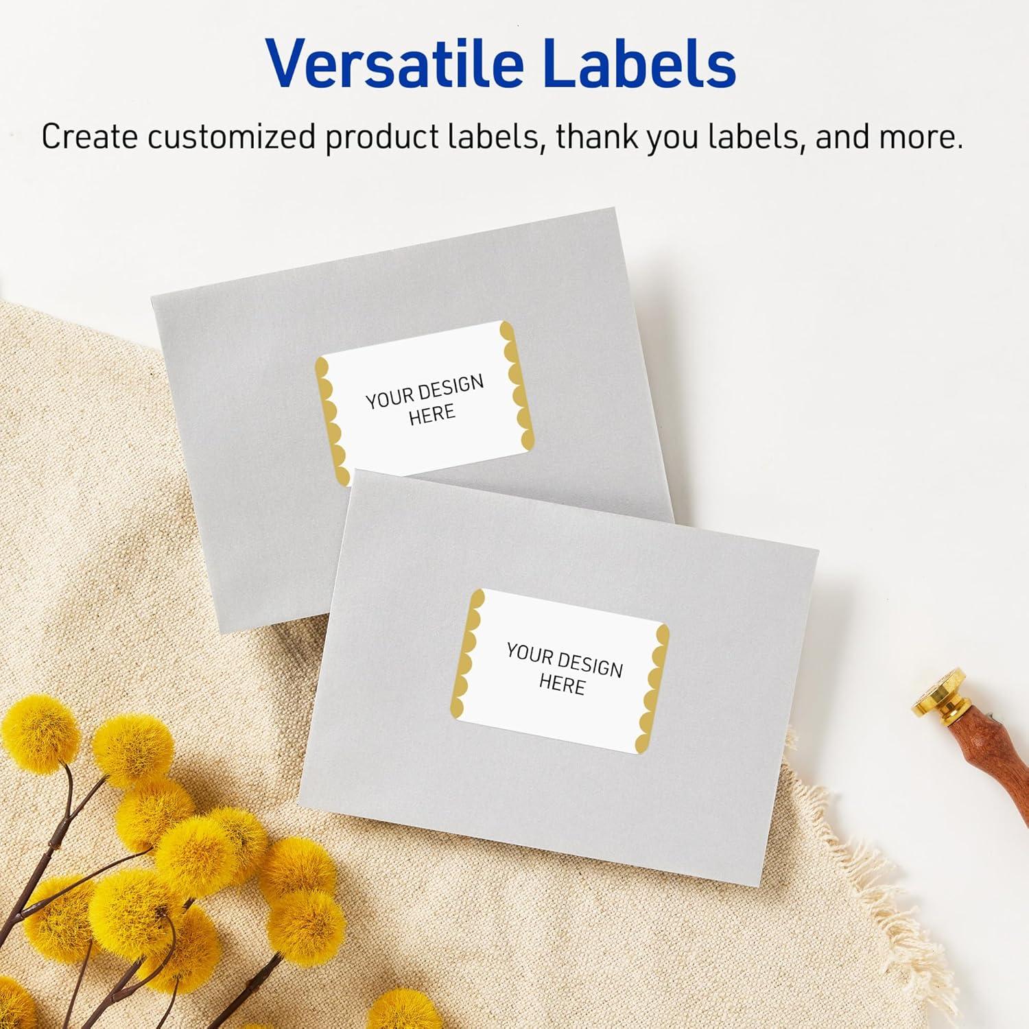 imageAvery Printable Rectangle Labels Gold ampamp Navy Border Florals 2quot x 3quot Matte White Rectangle Labels Permanent LaserInkjet 80ct Great for Product MerchandisingGold Dots Edge