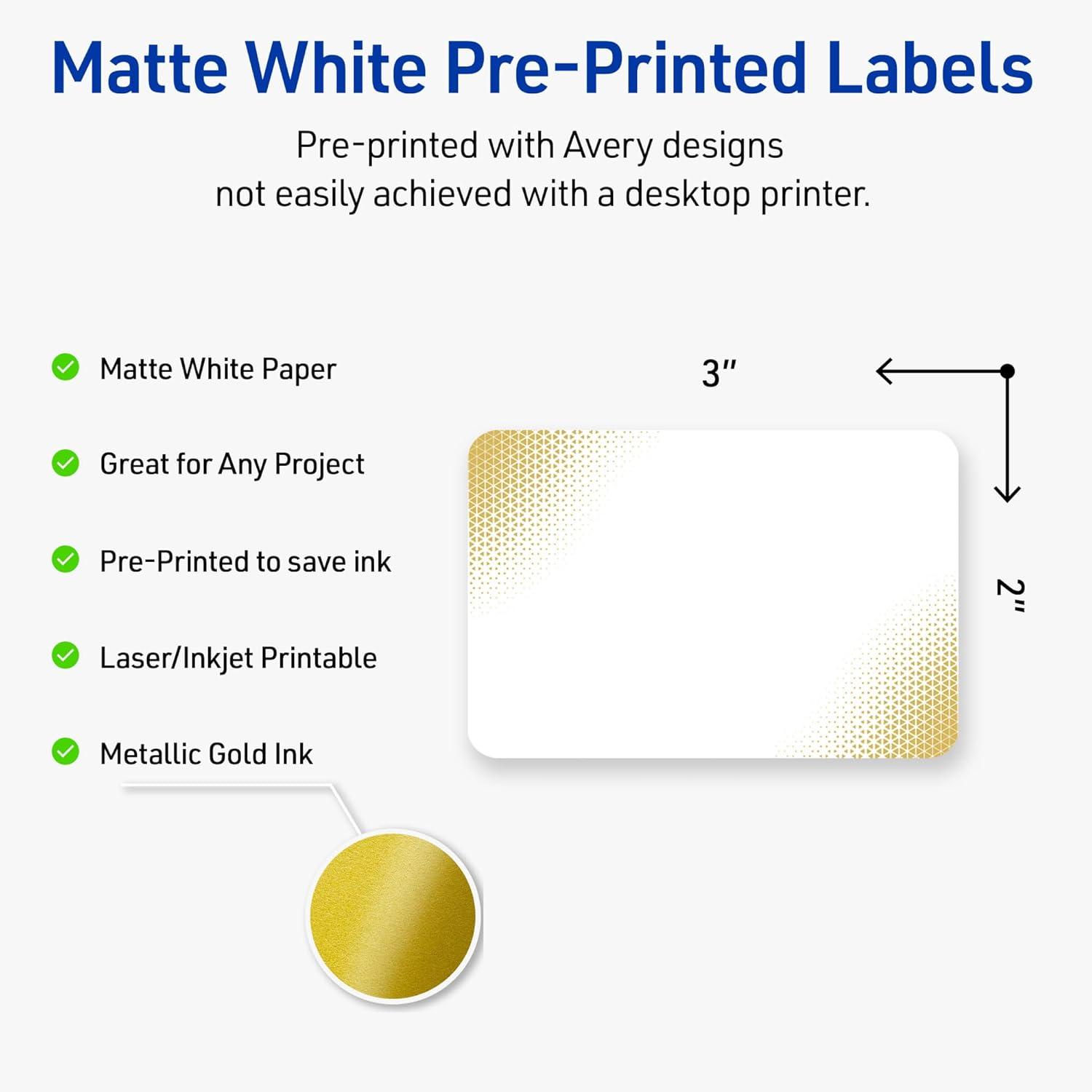 imageAvery Printable Rectangle Labels Gold ampamp Navy Border Florals 2quot x 3quot Matte White Rectangle Labels Permanent LaserInkjet 80ct Great for Product MerchandisingGold Blush