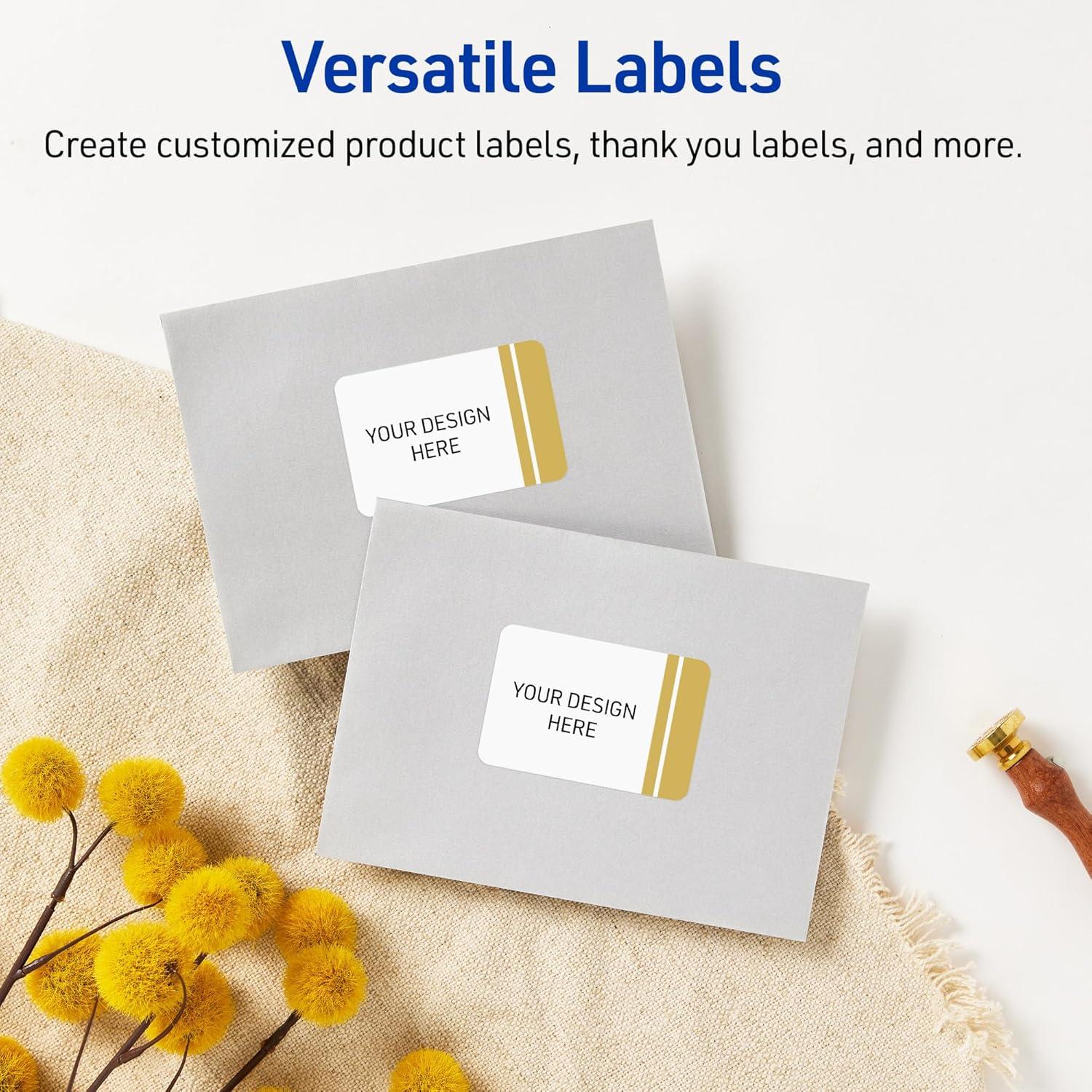 imageAvery Printable Rectangle Labels Gold ampamp Navy Border Florals 2quot x 3quot Matte White Rectangle Labels Permanent LaserInkjet 80ct Great for Product MerchandisingDouble Dipped Gold Edge