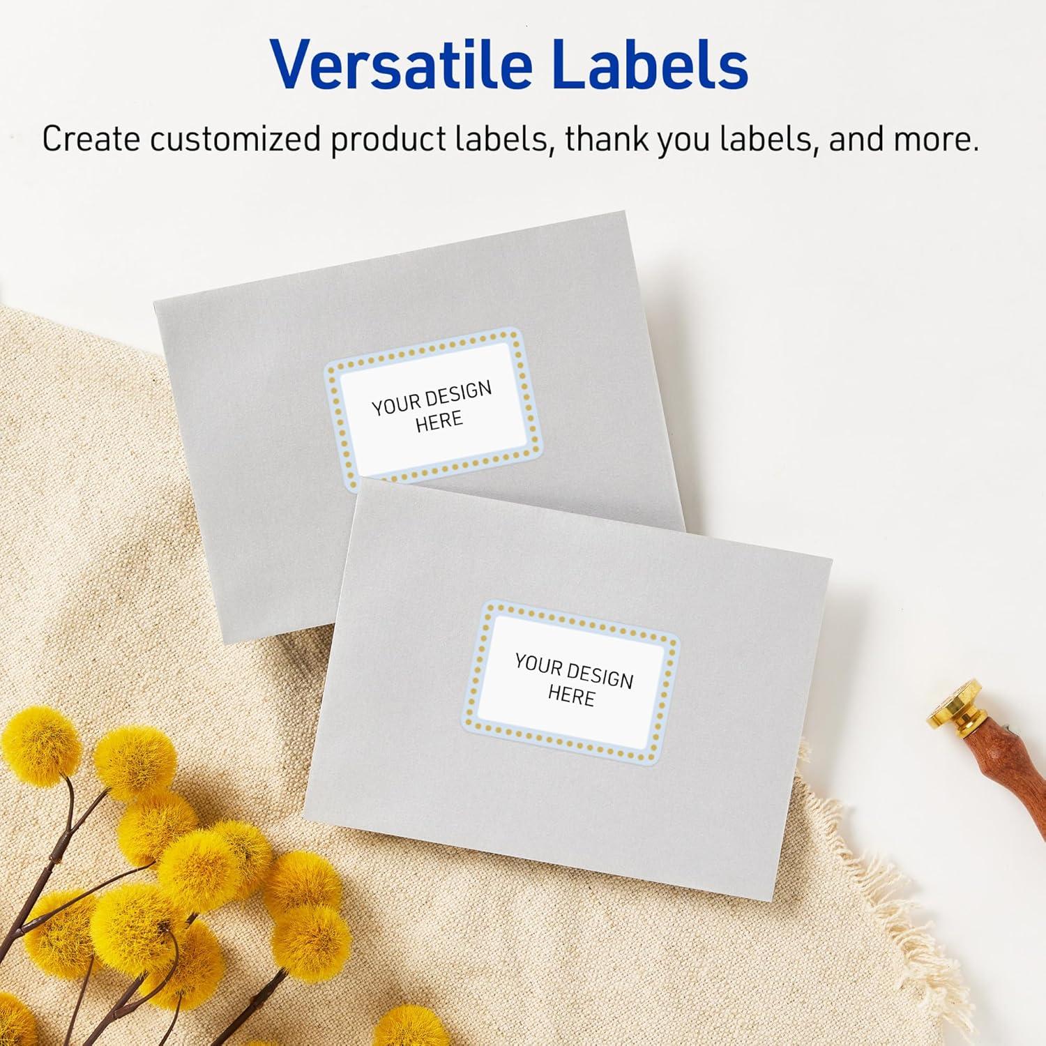 imageAvery Printable Rectangle Labels Gold ampamp Navy Border Florals 2quot x 3quot Matte White Rectangle Labels Permanent LaserInkjet 80ct Great for Product MerchandisingBlue Border With Gold Dots