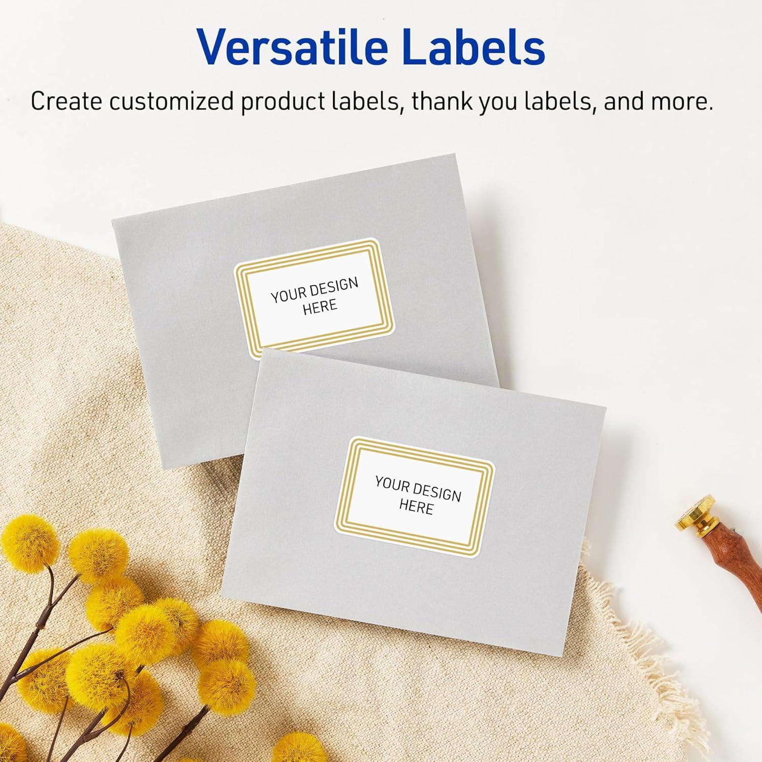 imageAvery Printable Rectangle Labels Gold ampamp Navy Border Florals 2quot x 3quot Matte White Rectangle Labels Permanent LaserInkjet 80ct Great for Product MerchandisingMultilined Gold Border