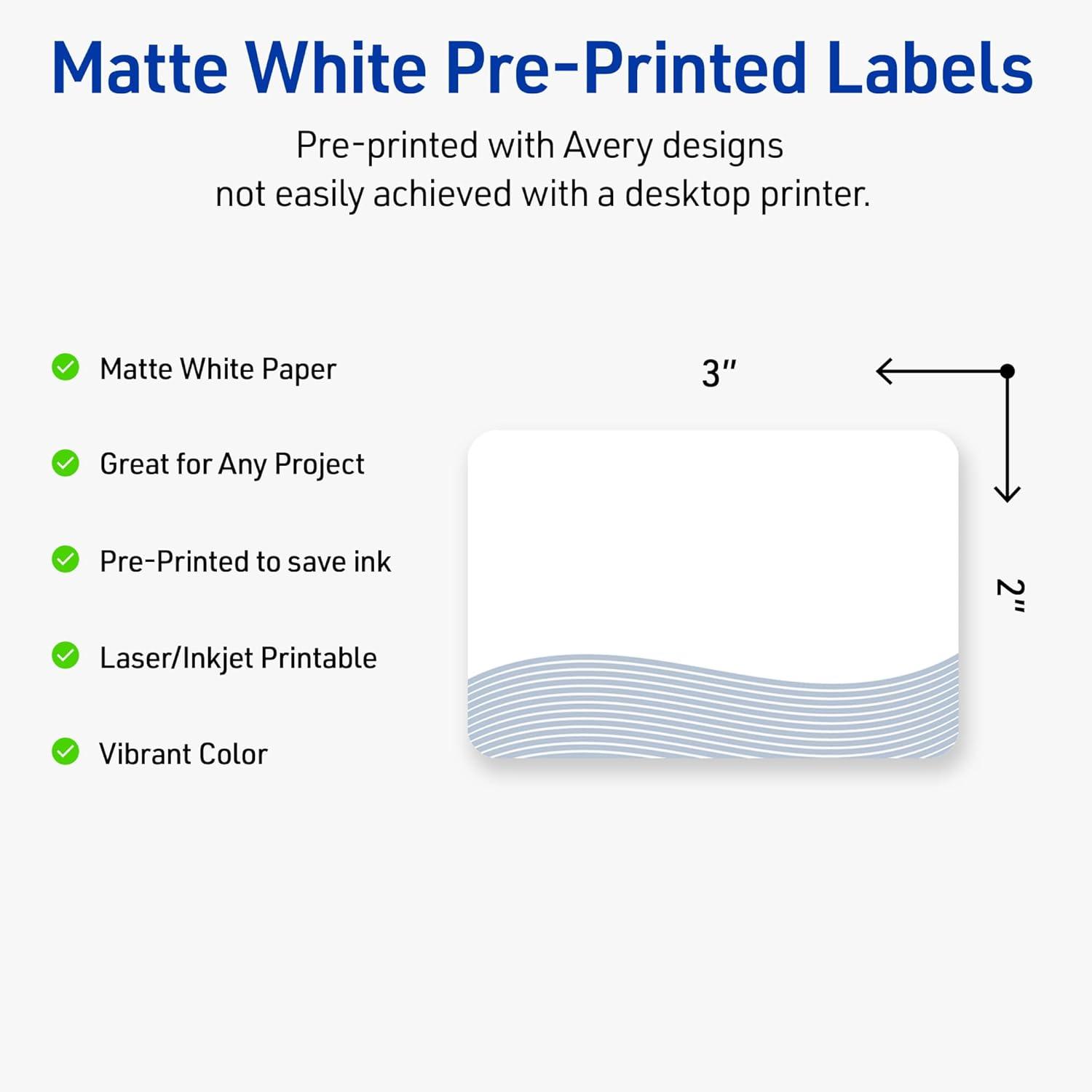 imageAvery Printable Rectangle Labels Gold ampamp Navy Border Florals 2quot x 3quot Matte White Rectangle Labels Permanent LaserInkjet 80ct Great for Product MerchandisingBlue Waves