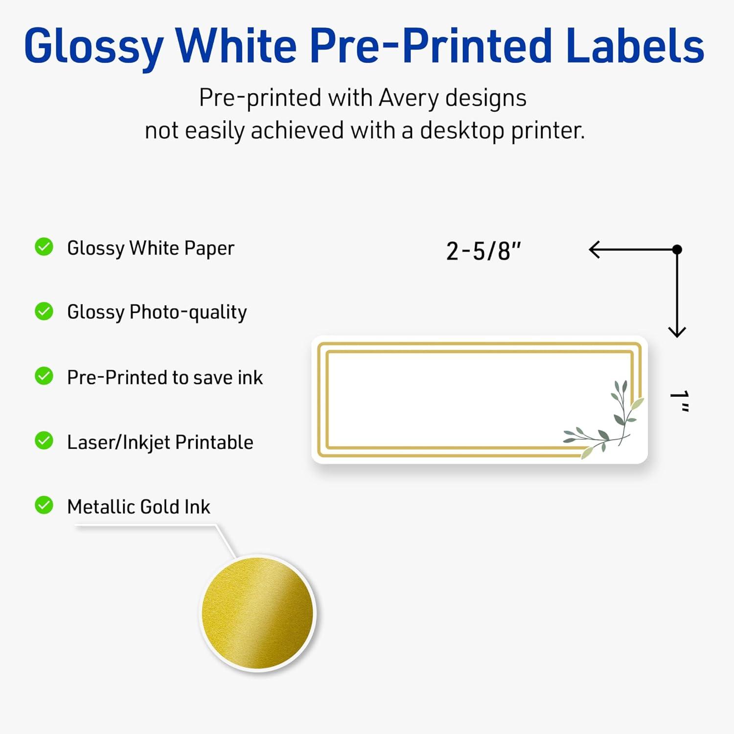 imageAvery Printable Rectangle Labels Sure Feed Technology Blue Border Gold Dots Design 1quot x 258quot Glossy White Permanent Adhesive LaserInkjet 160 Total Great for AddressingDouble Gold Border With Florals