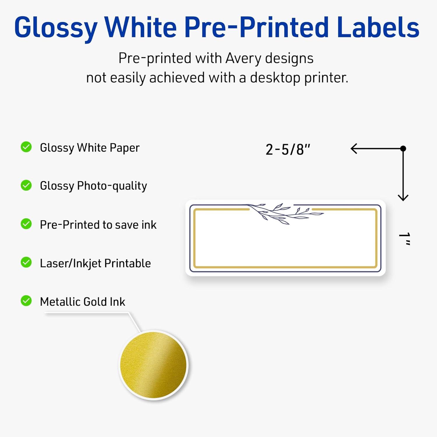 imageAvery Printable Rectangle Labels Sure Feed Technology Blue Border Gold Dots Design 1quot x 258quot Glossy White Permanent Adhesive LaserInkjet 160 Total Great for AddressingGold  Navy Border With Florals