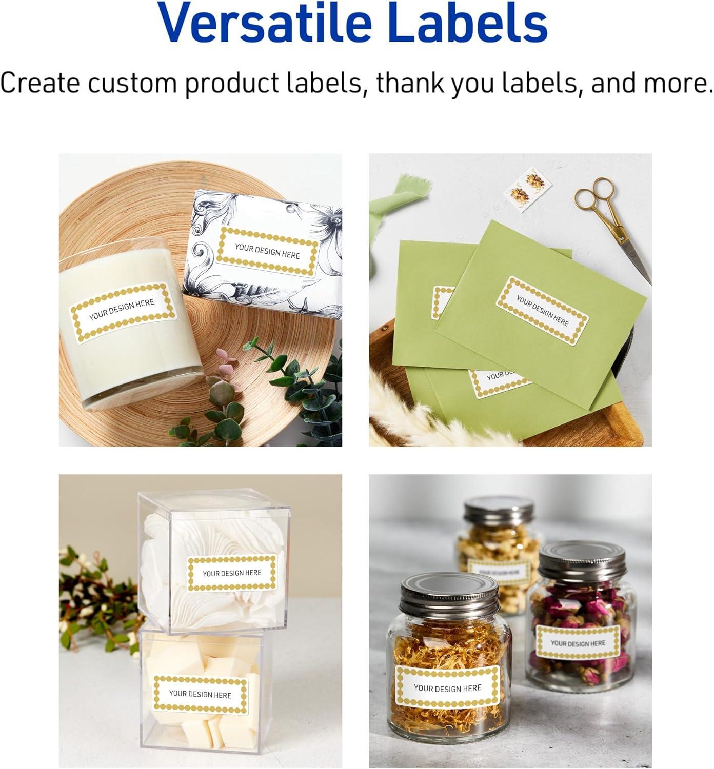 imageAvery Printable Rectangle Labels Sure Feed Technology Blue Border Gold Dots Design 1quot x 258quot Glossy White Permanent Adhesive LaserInkjet 160 Total Great for AddressingGold Beads