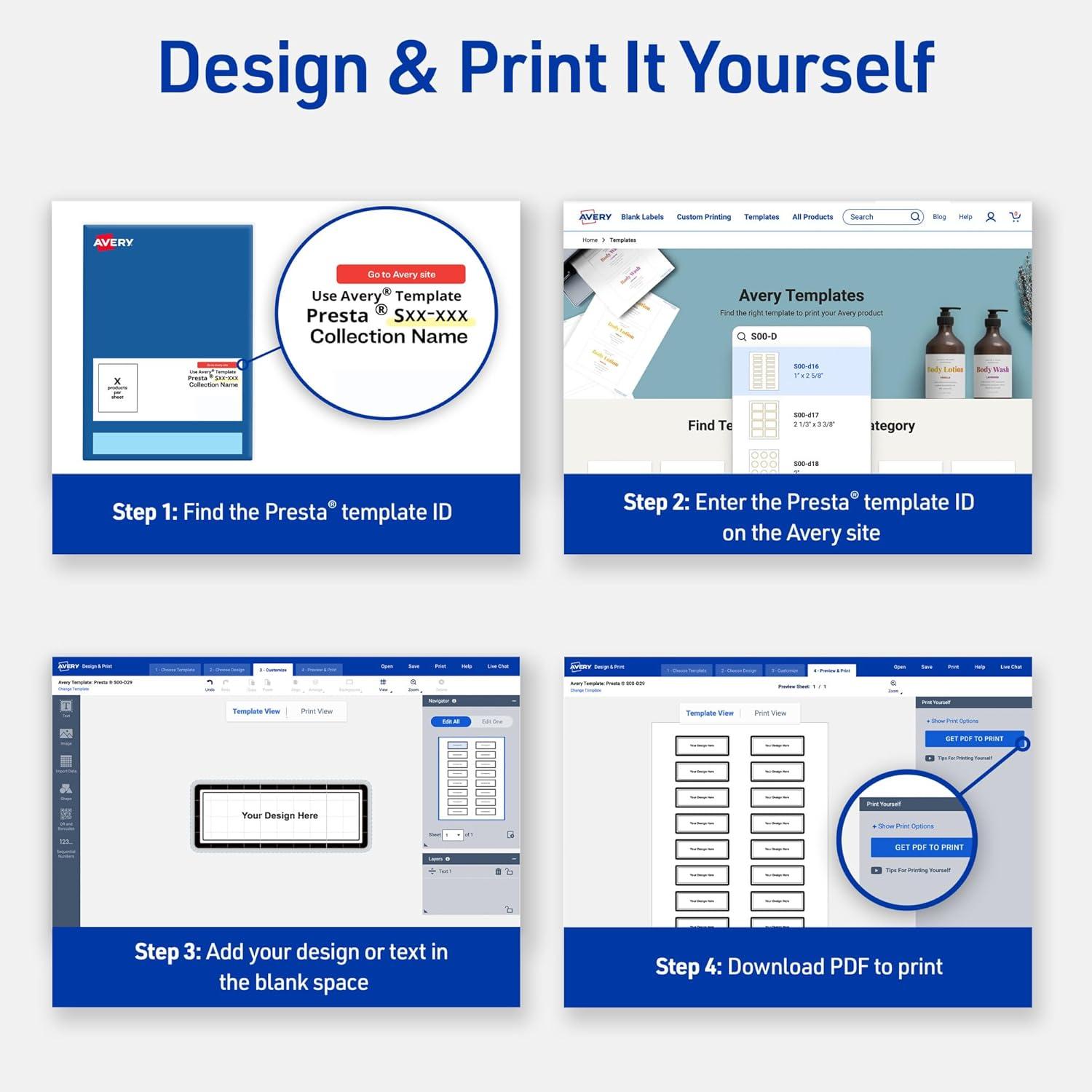 imageAvery Printable Rectangle Labels Sure Feed Technology Blue Border Gold Dots Design 1quot x 258quot Glossy White Permanent Adhesive LaserInkjet 160 Total Great for AddressingGold Lace Trim