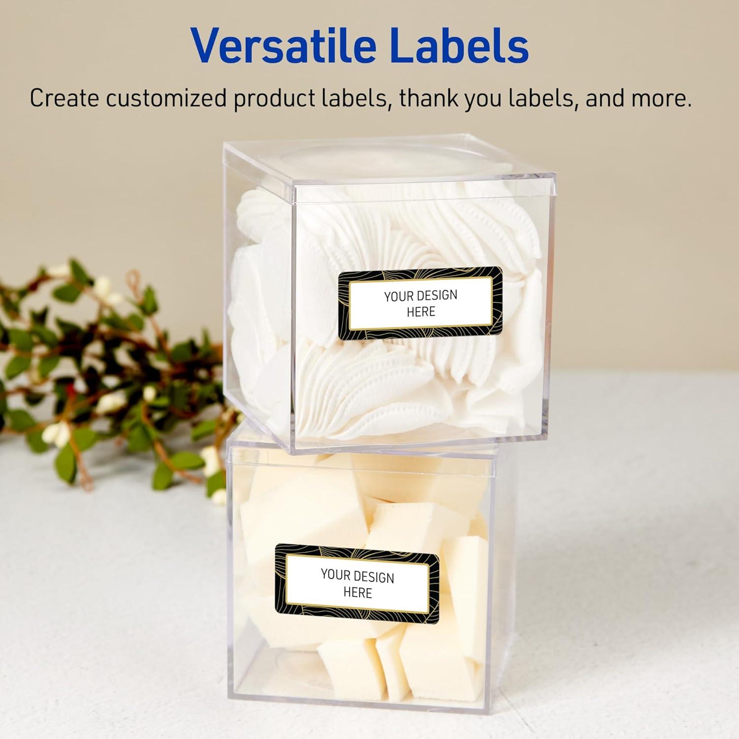 imageAvery Printable Rectangle Labels Sure Feed Technology Blue Border Gold Dots Design 1quot x 258quot Glossy White Permanent Adhesive LaserInkjet 160 Total Great for AddressingBlack Border With Gold Veins
