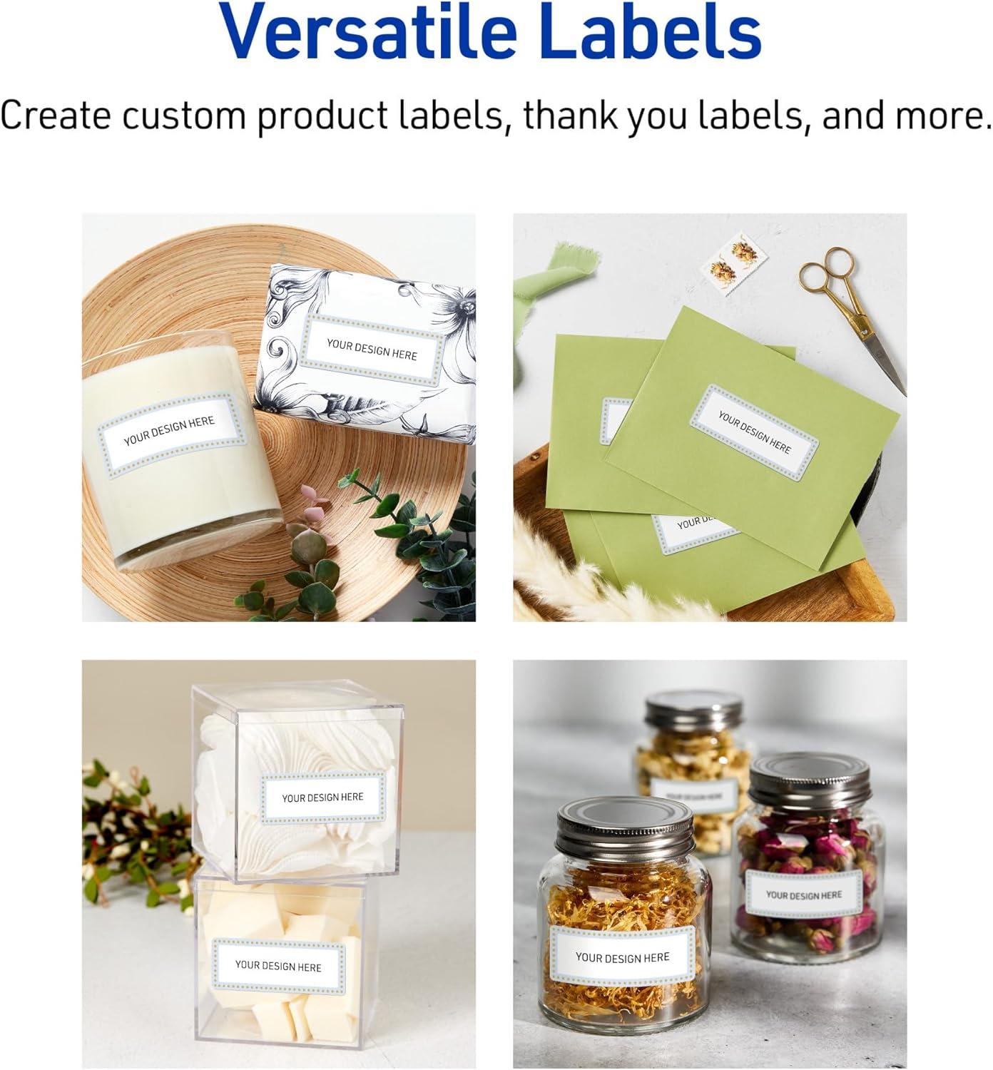 imageAvery Printable Rectangle Labels Sure Feed Technology Blue Border Gold Dots Design 1quot x 258quot Glossy White Permanent Adhesive LaserInkjet 160 Total Great for AddressingBlue Border With Gold Dots