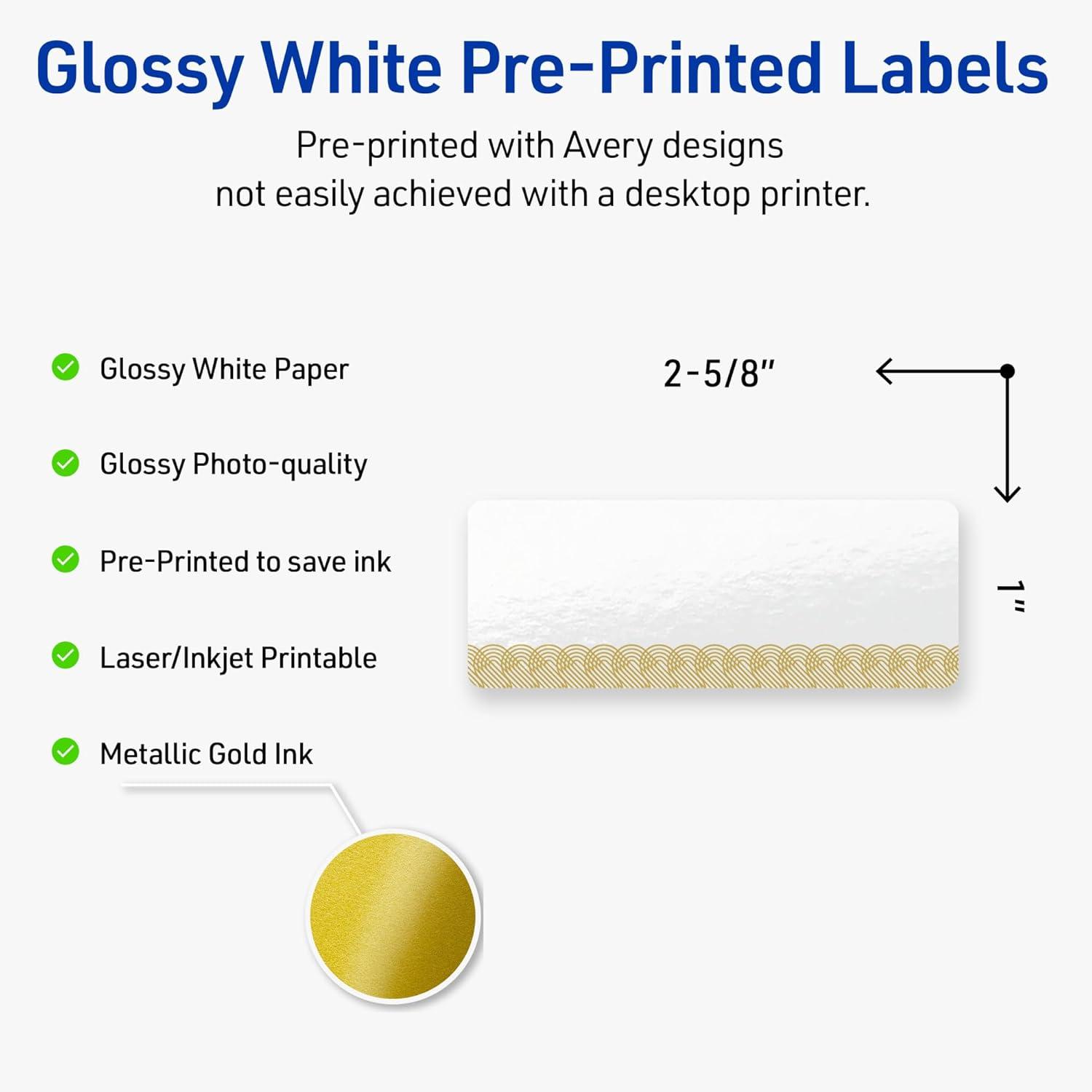 imageAvery Printable Rectangle Labels Sure Feed Technology Blue Border Gold Dots Design 1quot x 258quot Glossy White Permanent Adhesive LaserInkjet 160 Total Great for AddressingGold Lace Trim