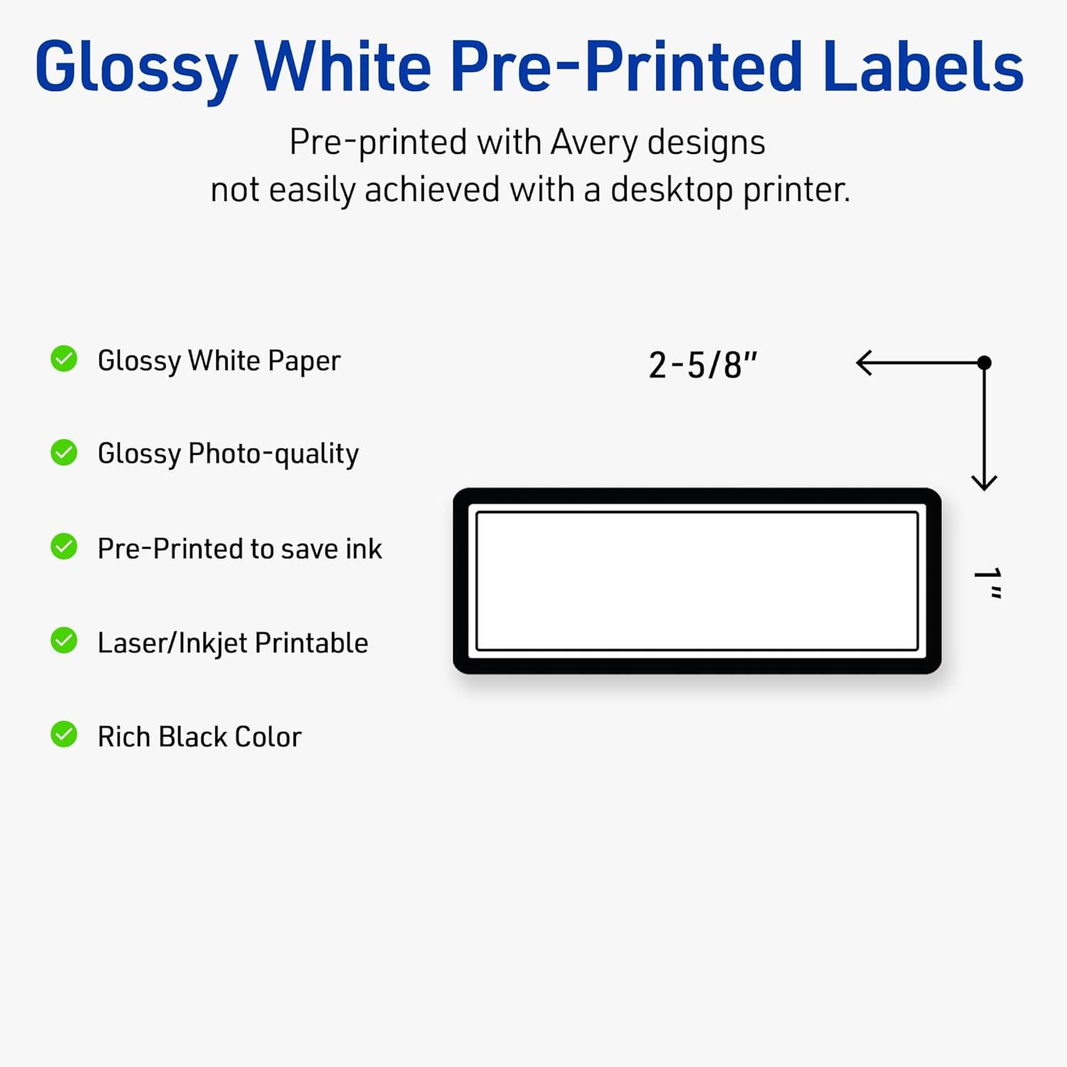 imageAvery Printable Rectangle Labels Sure Feed Technology Blue Border Gold Dots Design 1quot x 258quot Glossy White Permanent Adhesive LaserInkjet 160 Total Great for AddressingDouble Black Border