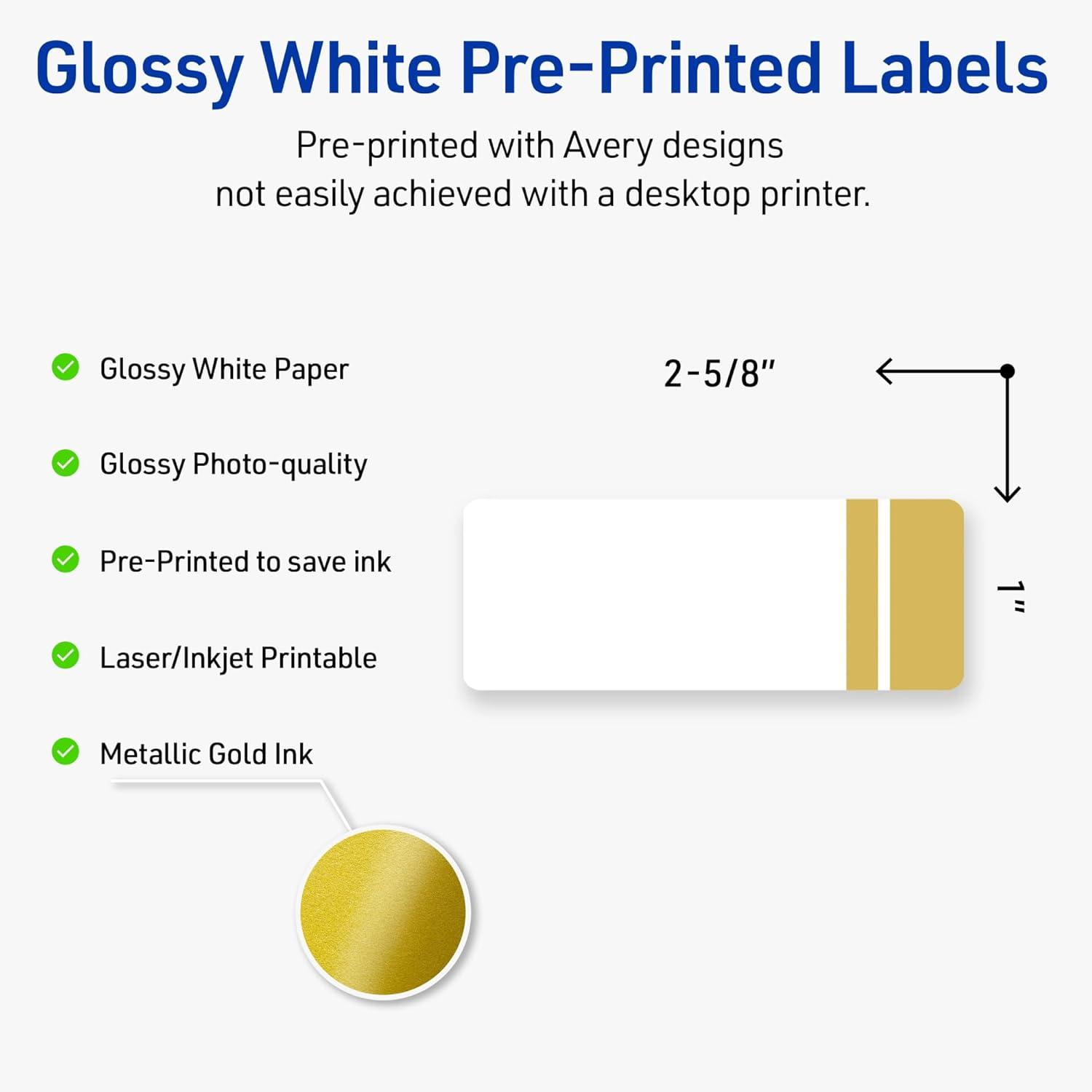 imageAvery Printable Rectangle Labels Sure Feed Technology Blue Border Gold Dots Design 1quot x 258quot Glossy White Permanent Adhesive LaserInkjet 160 Total Great for AddressingDouble Dipped Gold Edge