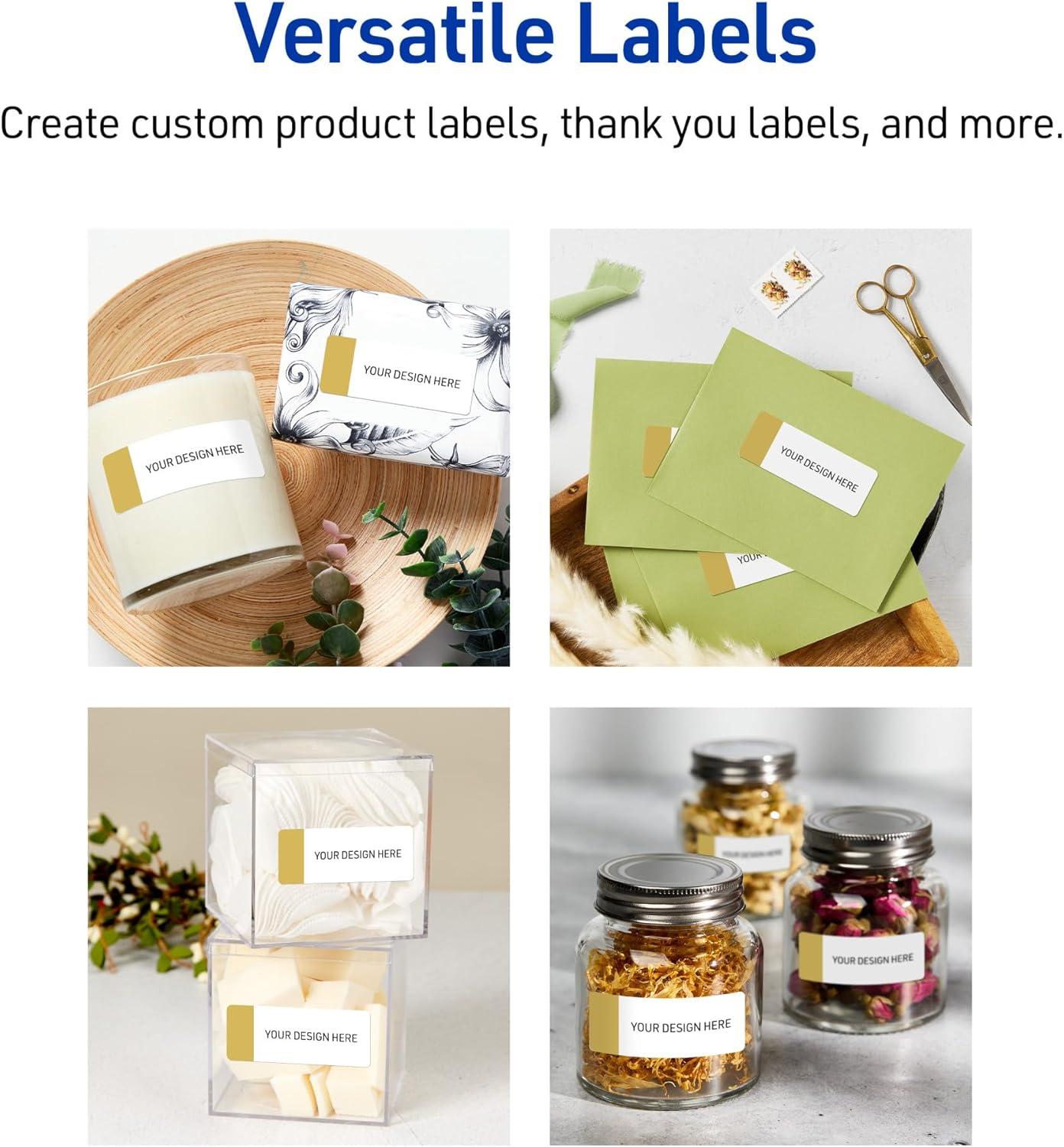 imageAvery Printable Rectangle Labels Sure Feed Technology Blue Border Gold Dots Design 1quot x 258quot Glossy White Permanent Adhesive LaserInkjet 160 Total Great for AddressingDipped Gold Edge