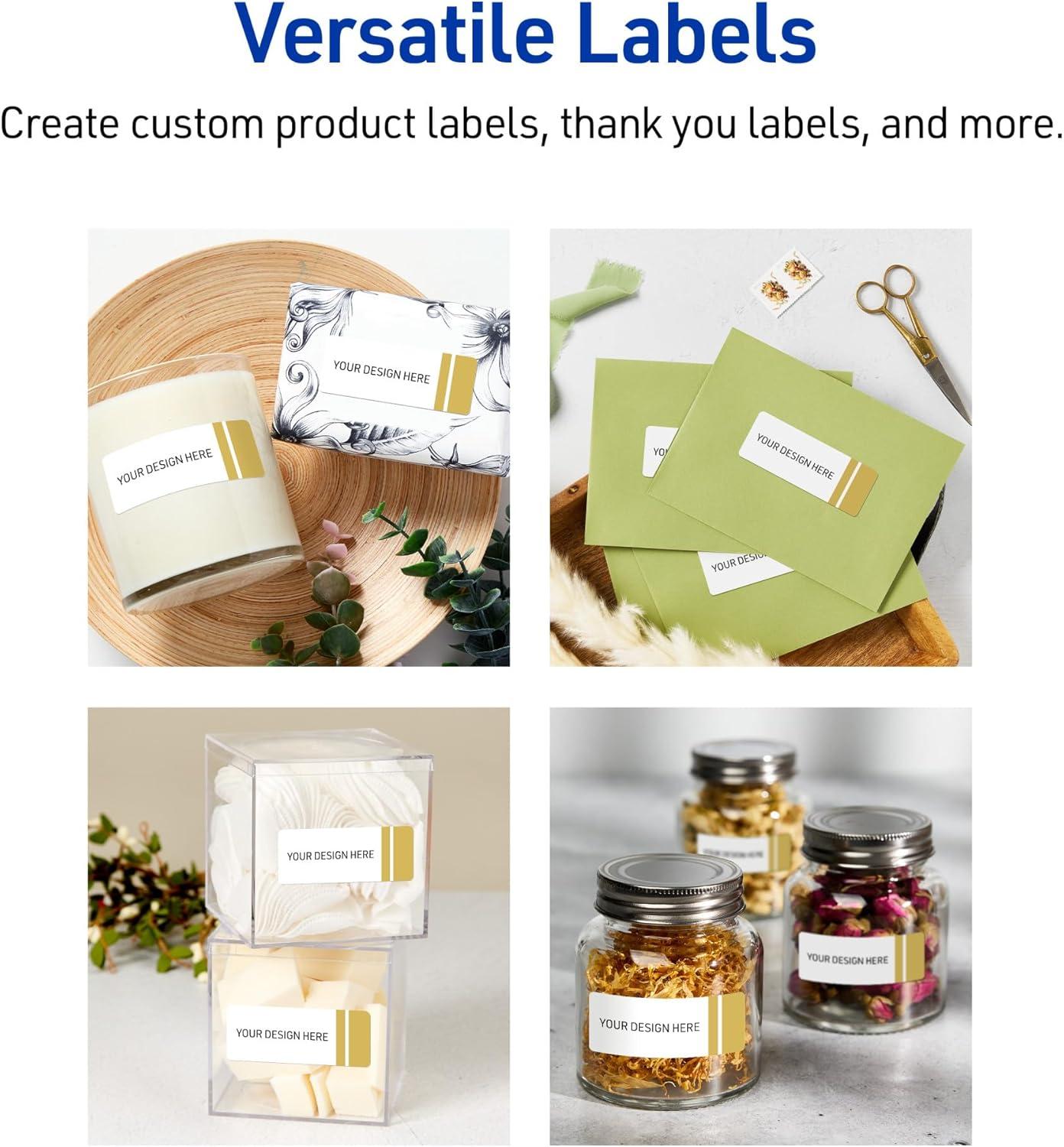 imageAvery Printable Rectangle Labels Sure Feed Technology Blue Border Gold Dots Design 1quot x 258quot Glossy White Permanent Adhesive LaserInkjet 160 Total Great for AddressingDouble Dipped Gold Edge