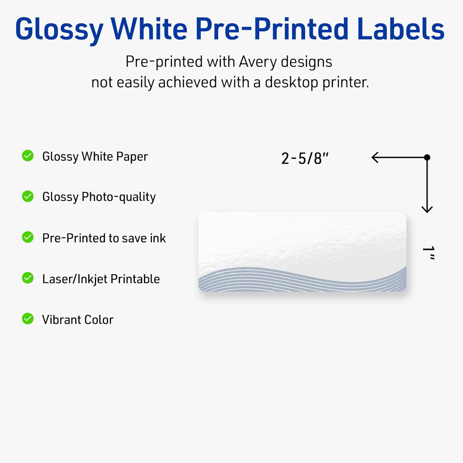 imageAvery Printable Rectangle Labels Sure Feed Technology Blue Border Gold Dots Design 1quot x 258quot Glossy White Permanent Adhesive LaserInkjet 160 Total Great for AddressingBlue Waves