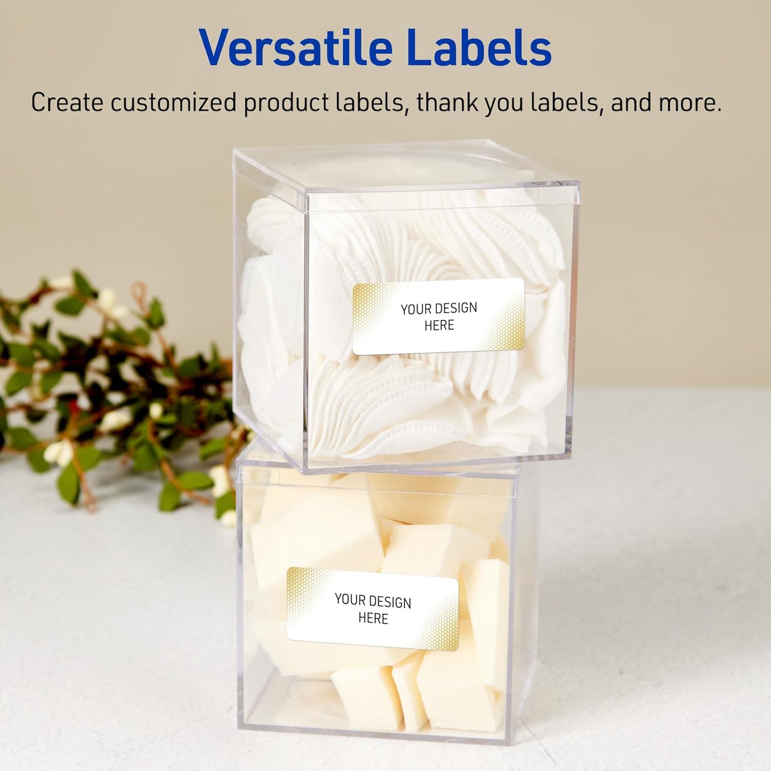 imageAvery Printable Rectangle Labels Sure Feed Technology Blue Border Gold Dots Design 1quot x 258quot Glossy White Permanent Adhesive LaserInkjet 160 Total Great for AddressingGold Blush
