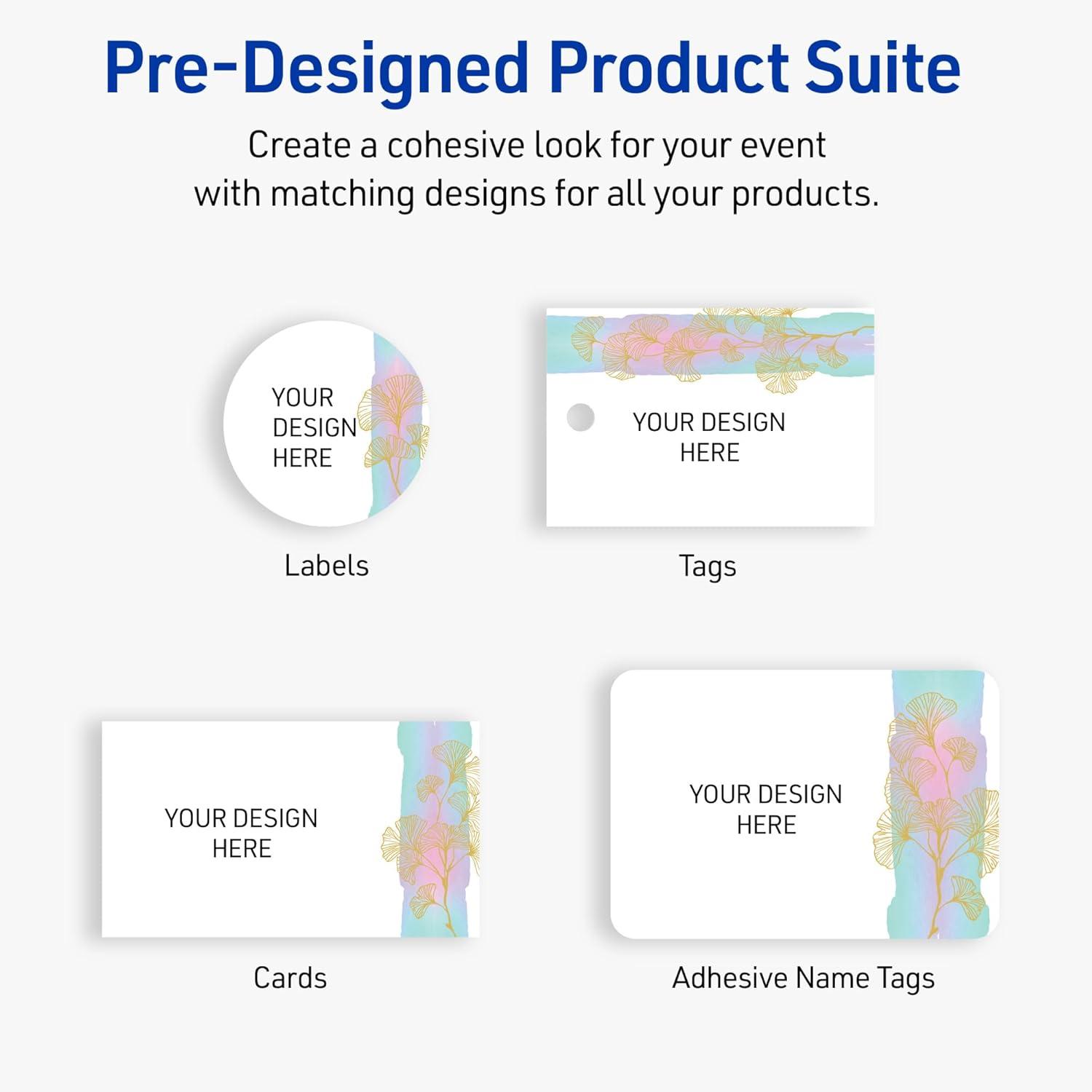 imageAvery Printable Rectangle Labels Sure Feed Technology Blue Border Gold Dots Design 1quot x 258quot Glossy White Permanent Adhesive LaserInkjet 160 Total Great for AddressingWatercolors With Gold Ginkgo Leaves