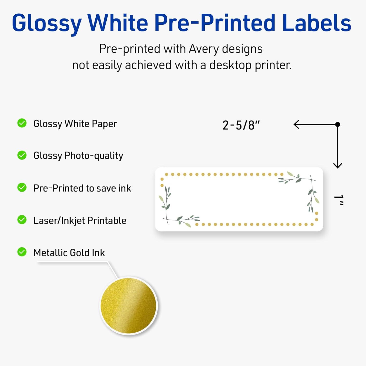 imageAvery Printable Rectangle Labels Sure Feed Technology Blue Border Gold Dots Design 1quot x 258quot Glossy White Permanent Adhesive LaserInkjet 160 Total Great for AddressingGreen Florals With Gold Dots