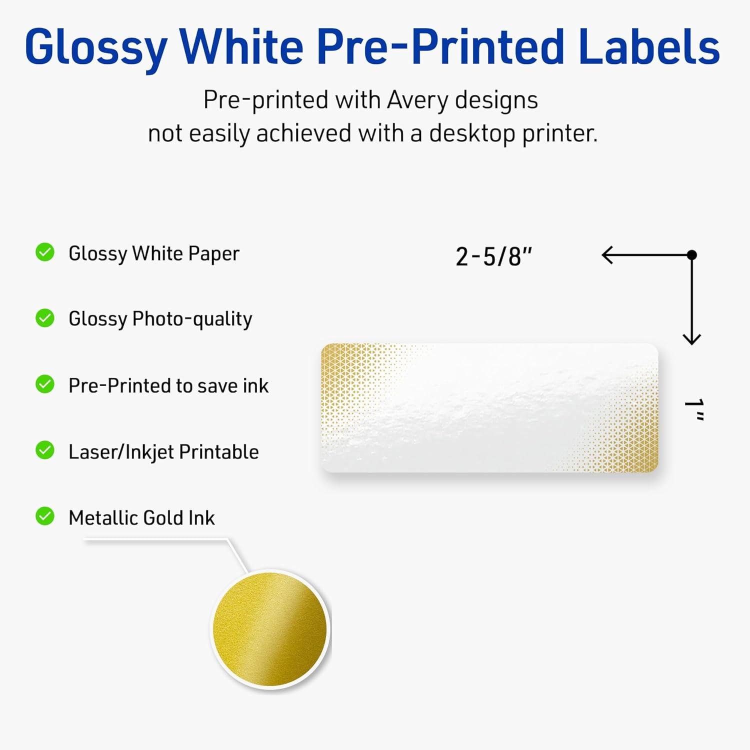 imageAvery Printable Rectangle Labels Sure Feed Technology Blue Border Gold Dots Design 1quot x 258quot Glossy White Permanent Adhesive LaserInkjet 160 Total Great for AddressingGold Blush