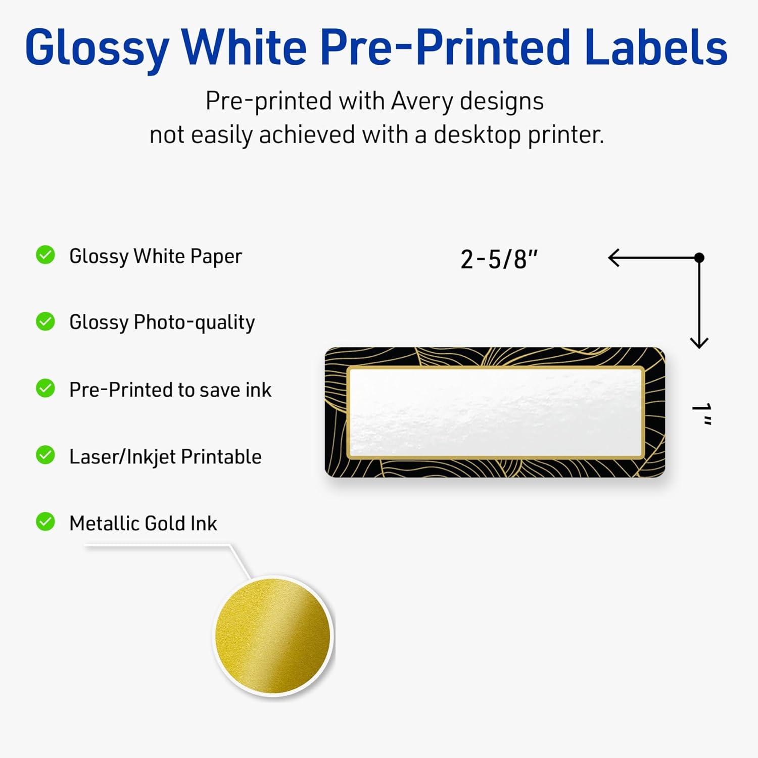 imageAvery Printable Rectangle Labels Sure Feed Technology Blue Border Gold Dots Design 1quot x 258quot Glossy White Permanent Adhesive LaserInkjet 160 Total Great for AddressingBlack Border With Gold Veins