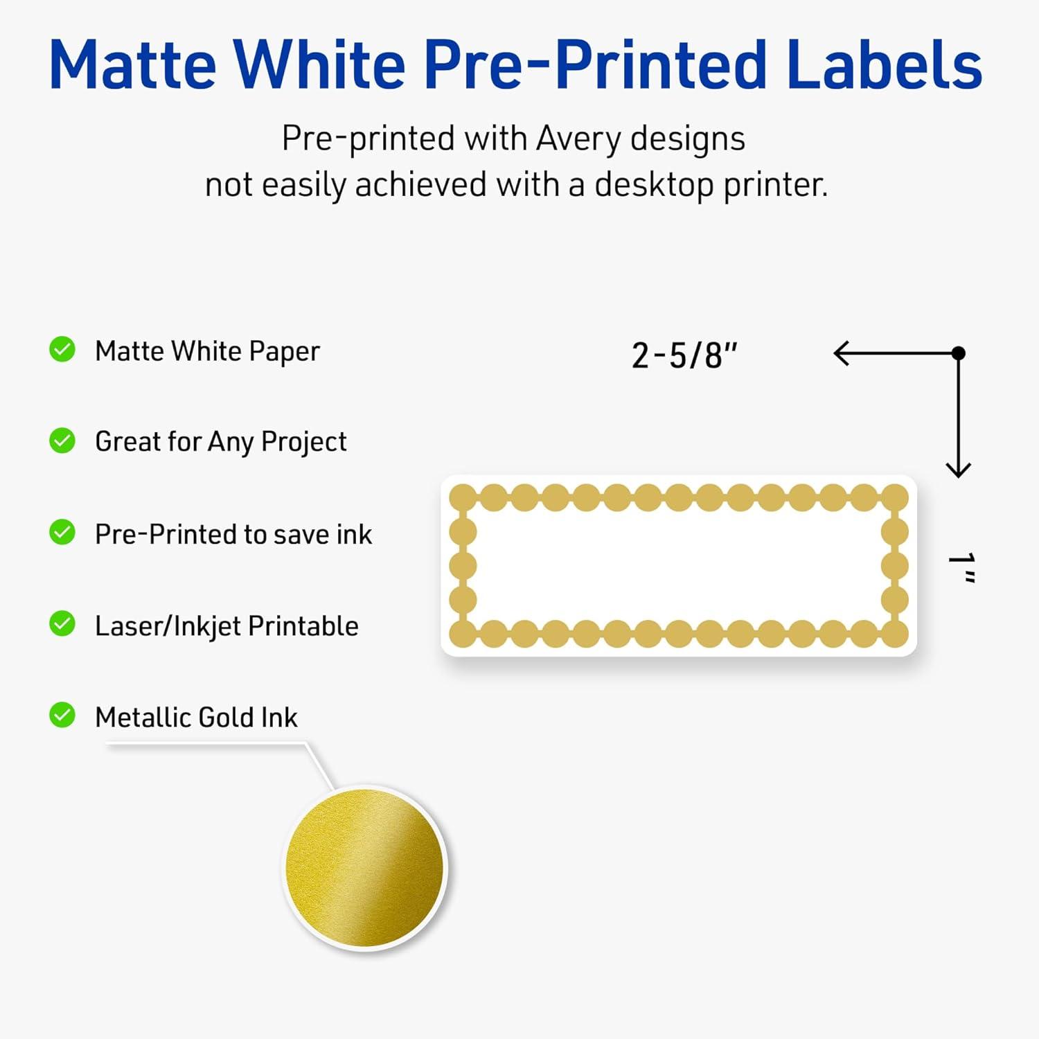 imageAvery Printable Rectangle Labels Sure Feed Technology Double Gold Border Florals Design 1quot x 258quot Matte White Permanent Labels LaserInkjet 160 Total Great for AddressingGold Beads