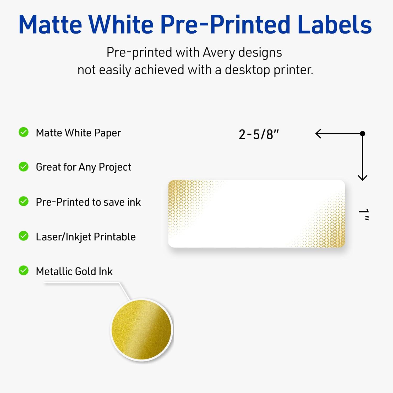 imageAvery Printable Rectangle Labels Sure Feed Technology Double Gold Border Florals Design 1quot x 258quot Matte White Permanent Labels LaserInkjet 160 Total Great for AddressingGold Blush