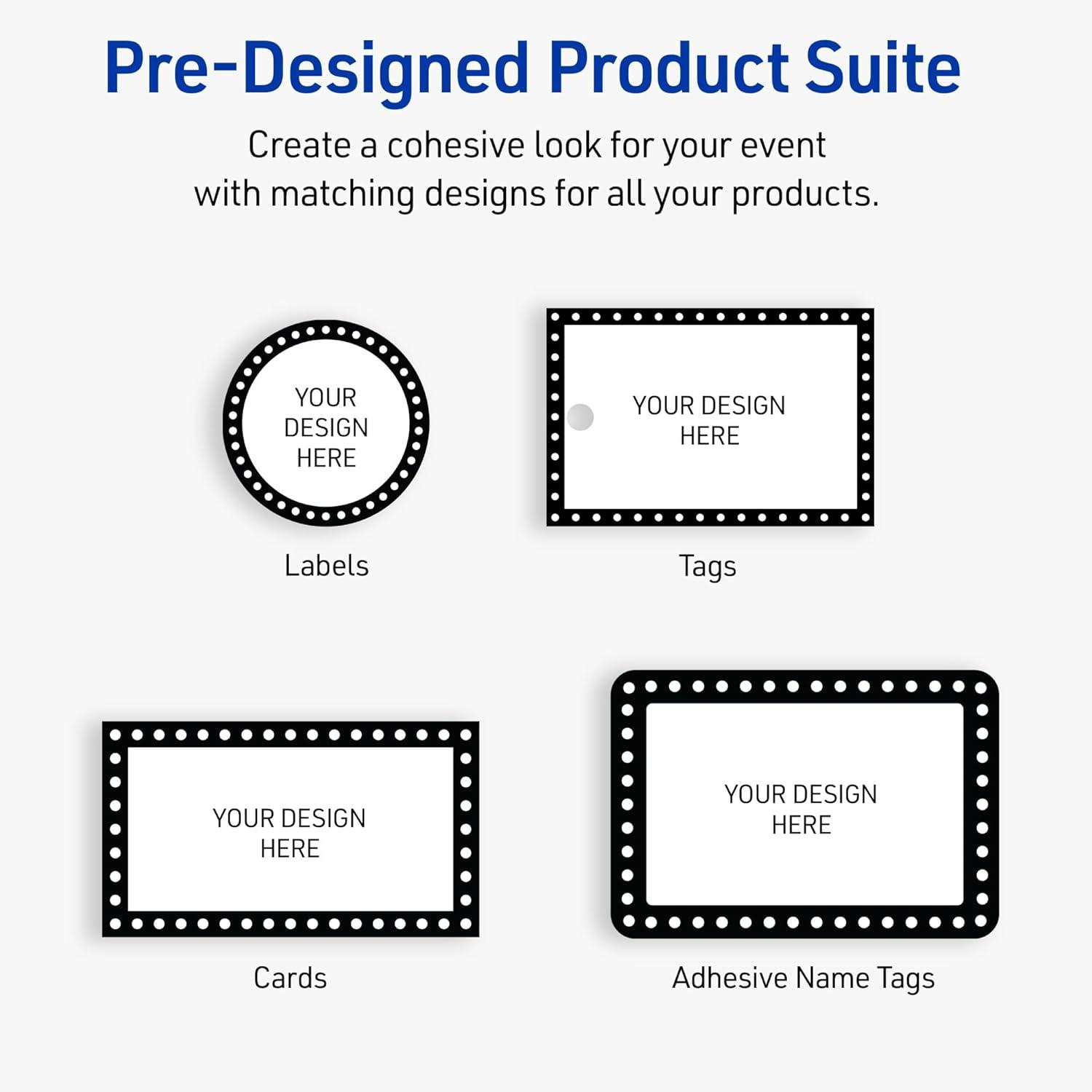 imageAvery Printable Rectangle Labels Sure Feed Technology Double Gold Border Florals Design 1quot x 258quot Matte White Permanent Labels LaserInkjet 160 Total Great for AddressingBlack  White Polka Dots